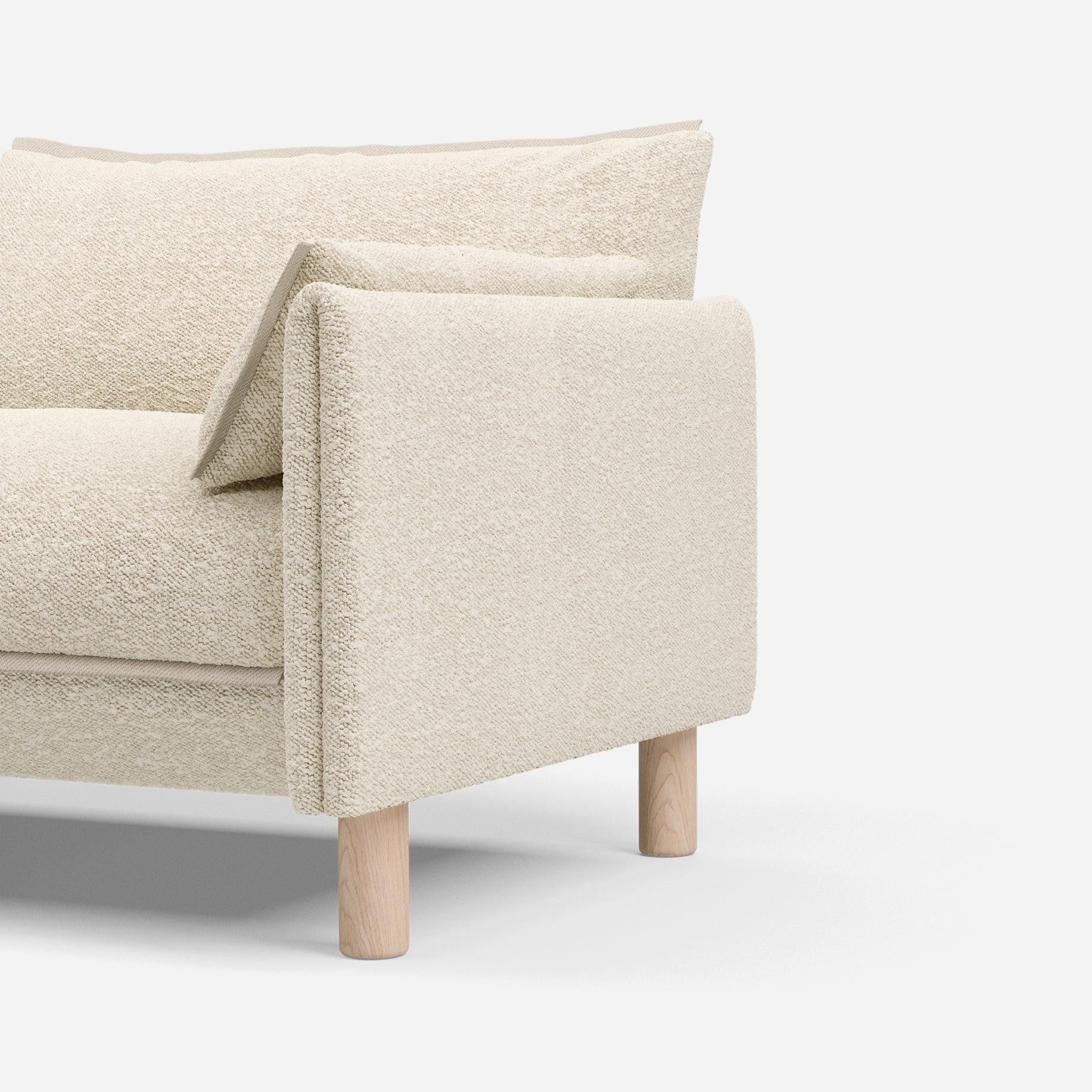 1.5 Seater Chaise Sofa | Boucle Ecru - Cozmo @ Ecru Boucle Jacket | Natural Trim