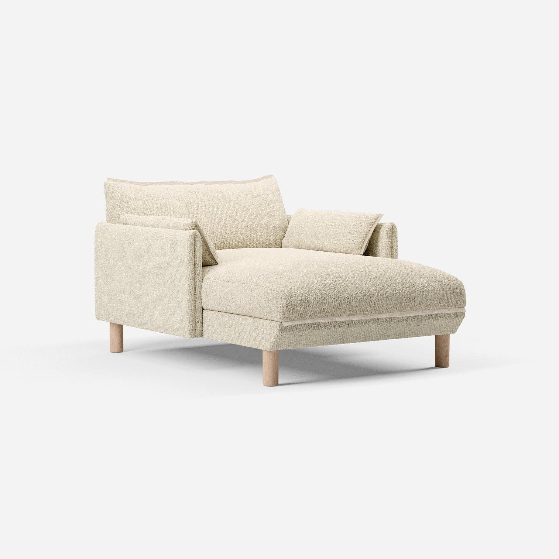 1.5 Seater Chaise Sofa | Boucle Ecru - Cozmo @ Ecru Boucle Jacket | Natural Trim