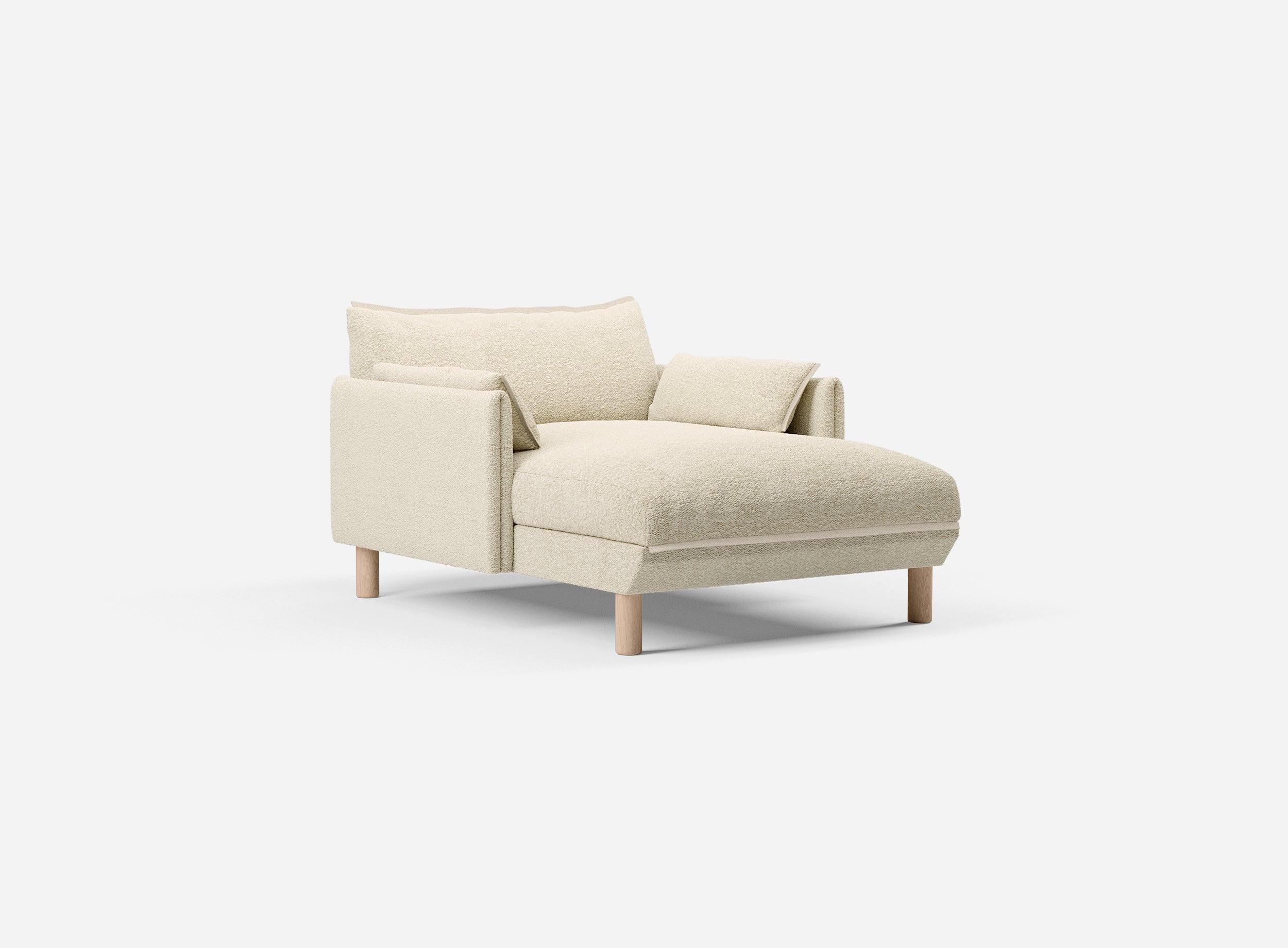 1.5 Seater Chaise Sofa | Boucle Ecru - Cozmo @ Ecru Boucle Jacket | Natural Trim