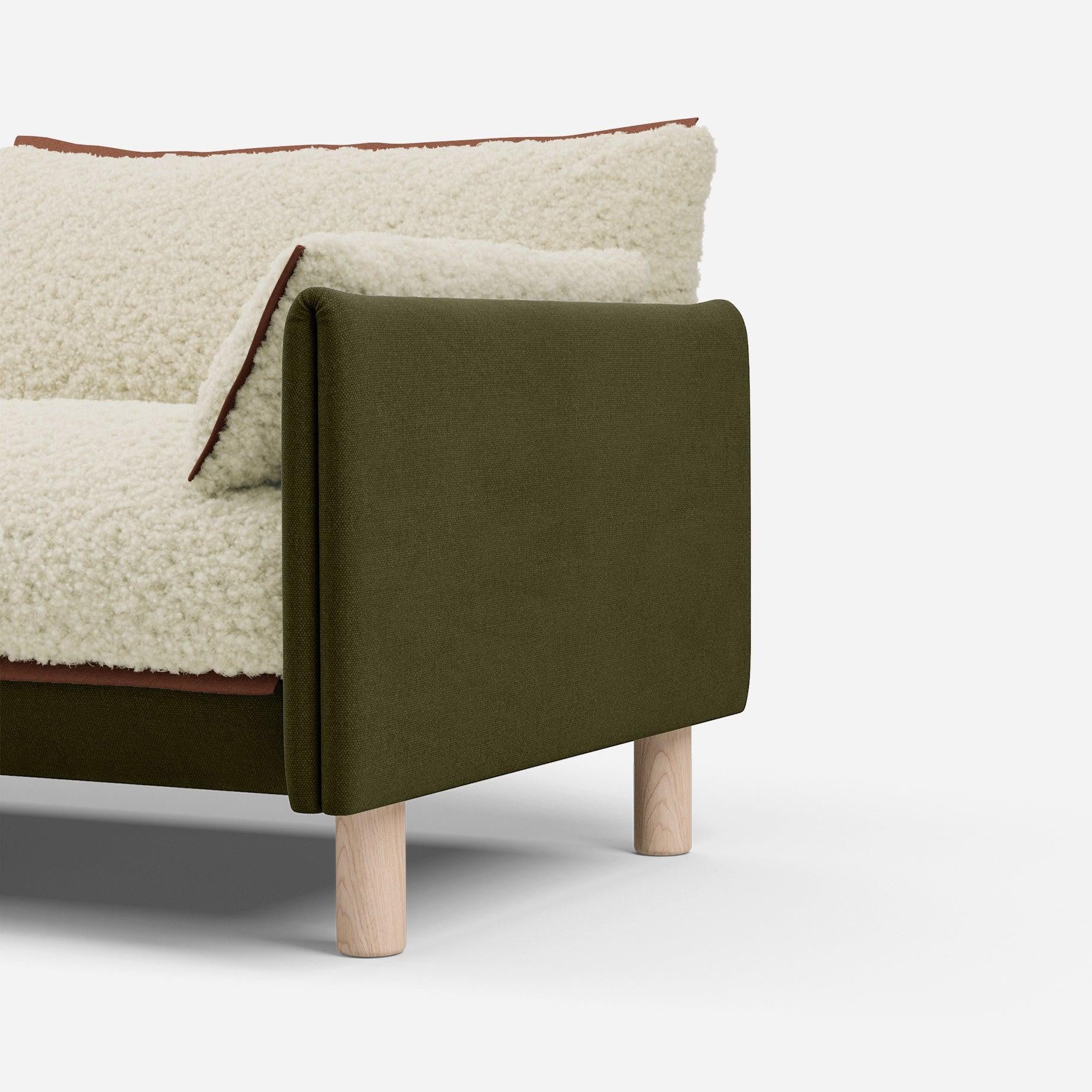 1.5 Seater Chaise Sofa | Cotton Meadow - Cozmo @ Cream Fleece Jacket | Brick Trim