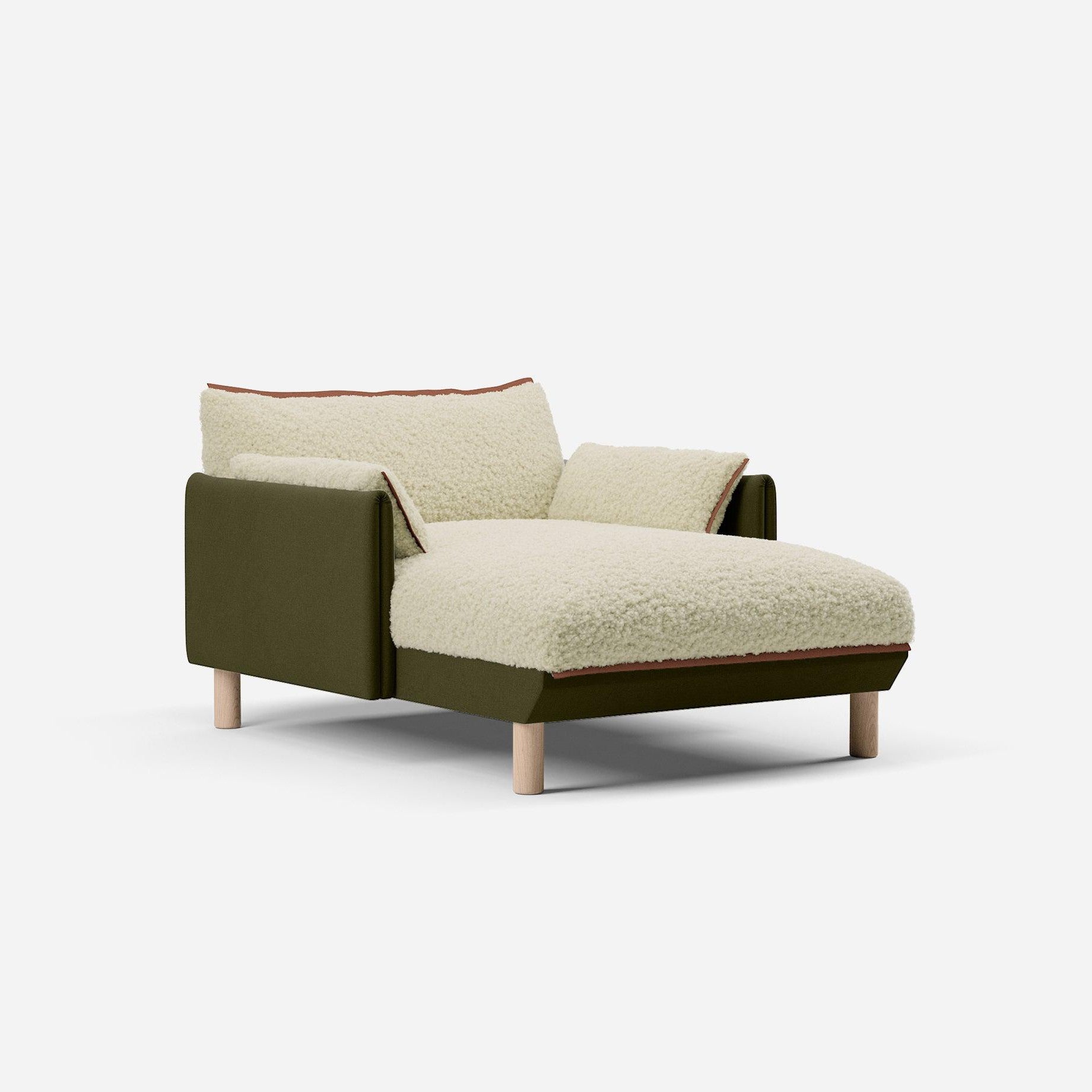 1.5 Seater Chaise Sofa | Cotton Meadow - Cozmo @ Cream Fleece Jacket | Brick Trim