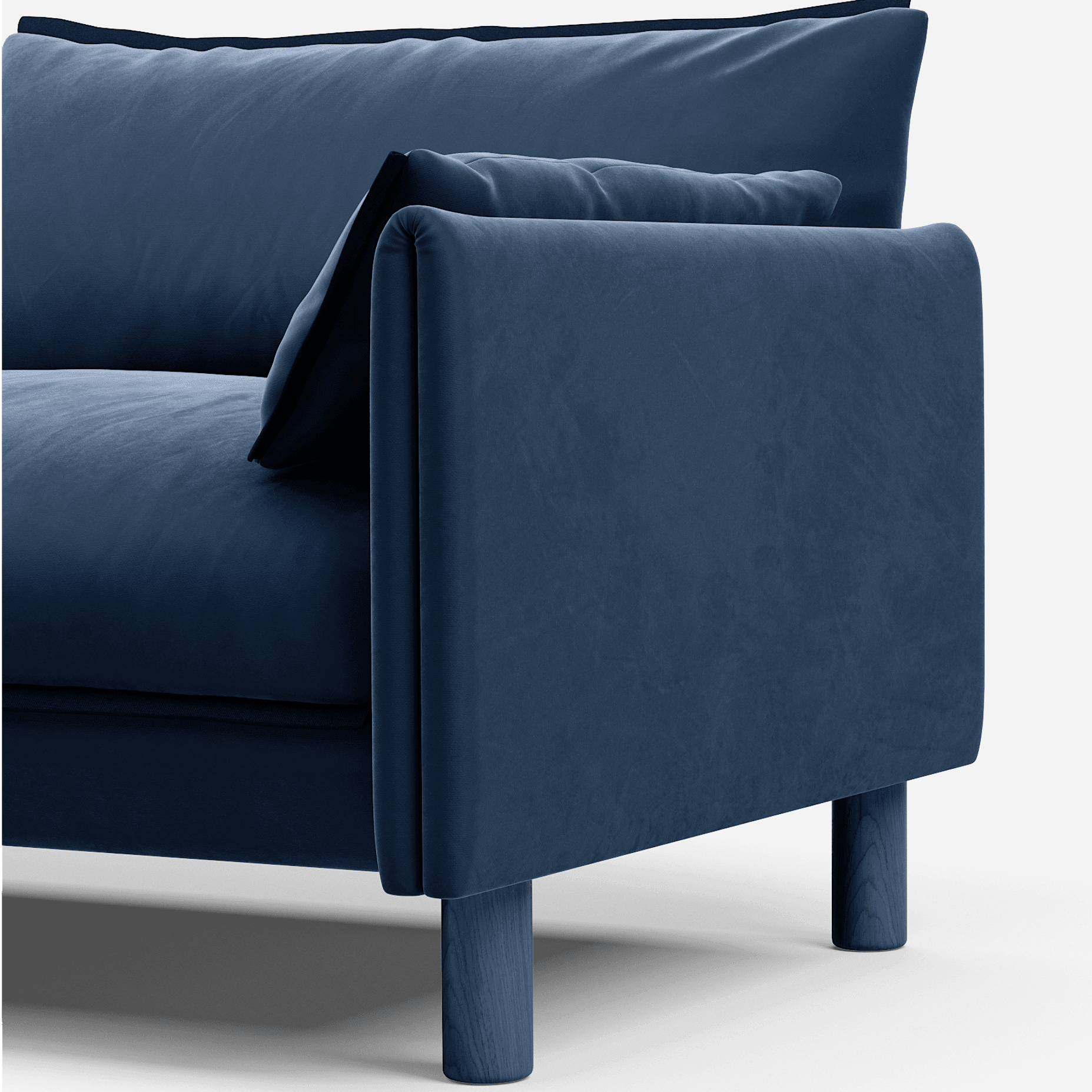 1.5 Seater 45 Degree Right Side Angle Velvet Midnight Blue @ Midnight Blue Velvet Jacket | Dark Blue Trim