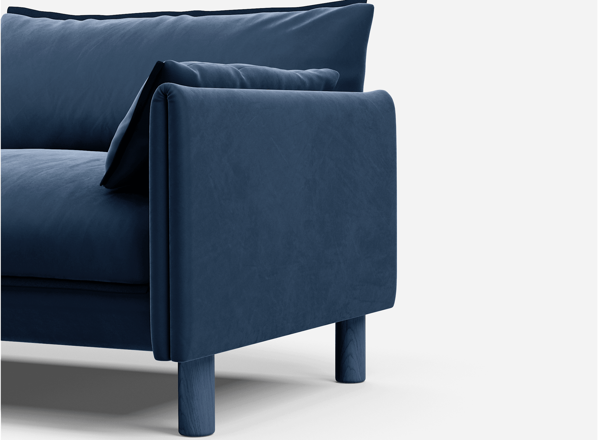 1.5 Seater 45 Degree Right Side Angle Velvet Midnight Blue @ Midnight Blue Velvet Jacket | Dark Blue Trim