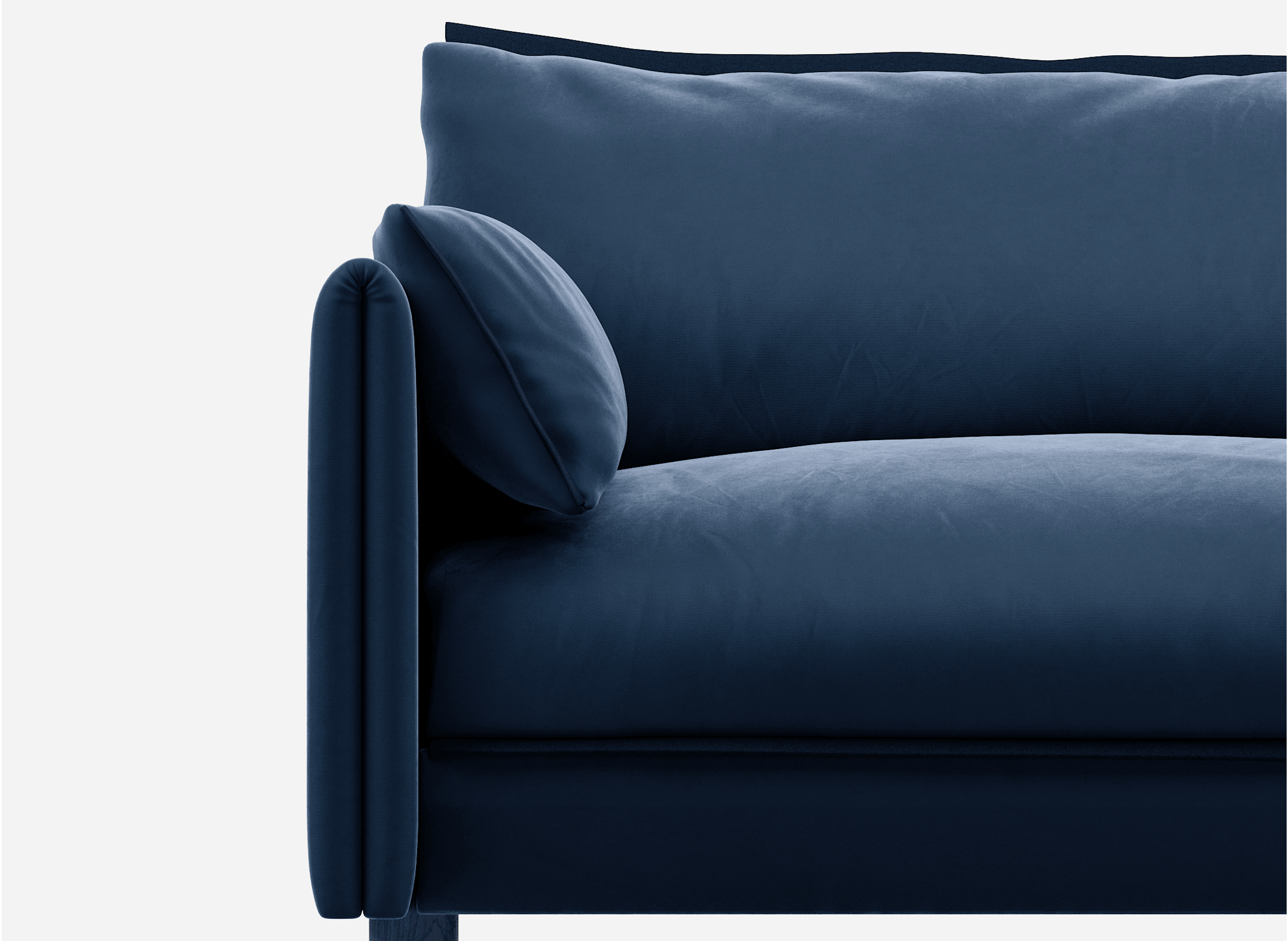 1.5 Seater Closeup Left Velvet Midnight Blue @ Midnight Blue Velvet Jacket | Dark Blue Trim