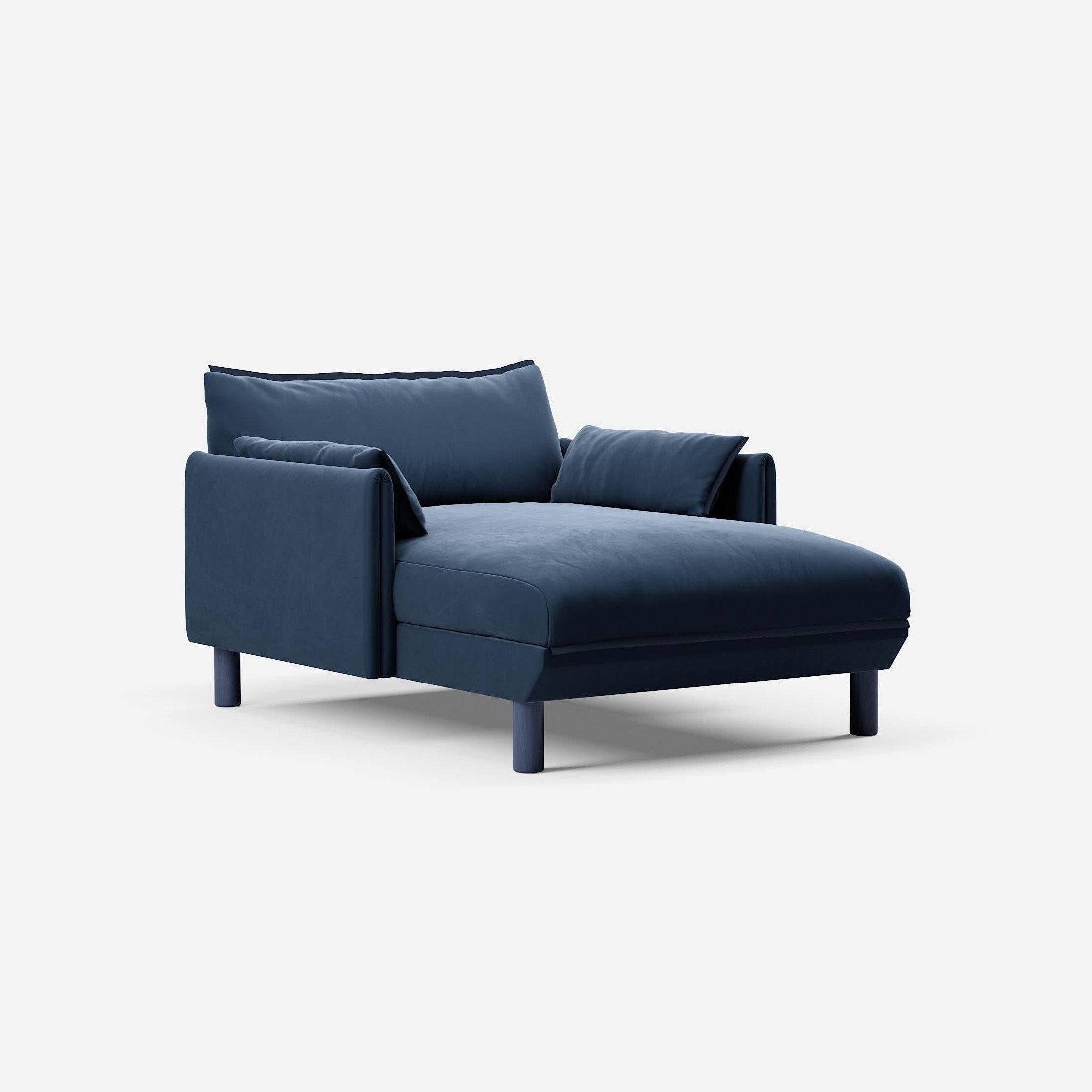 1.5 Seater Chaise Sofa | Velvet Midnight Blue - Cozmo @ Midnight Blue Velvet Jacket | Dark Blue Trim