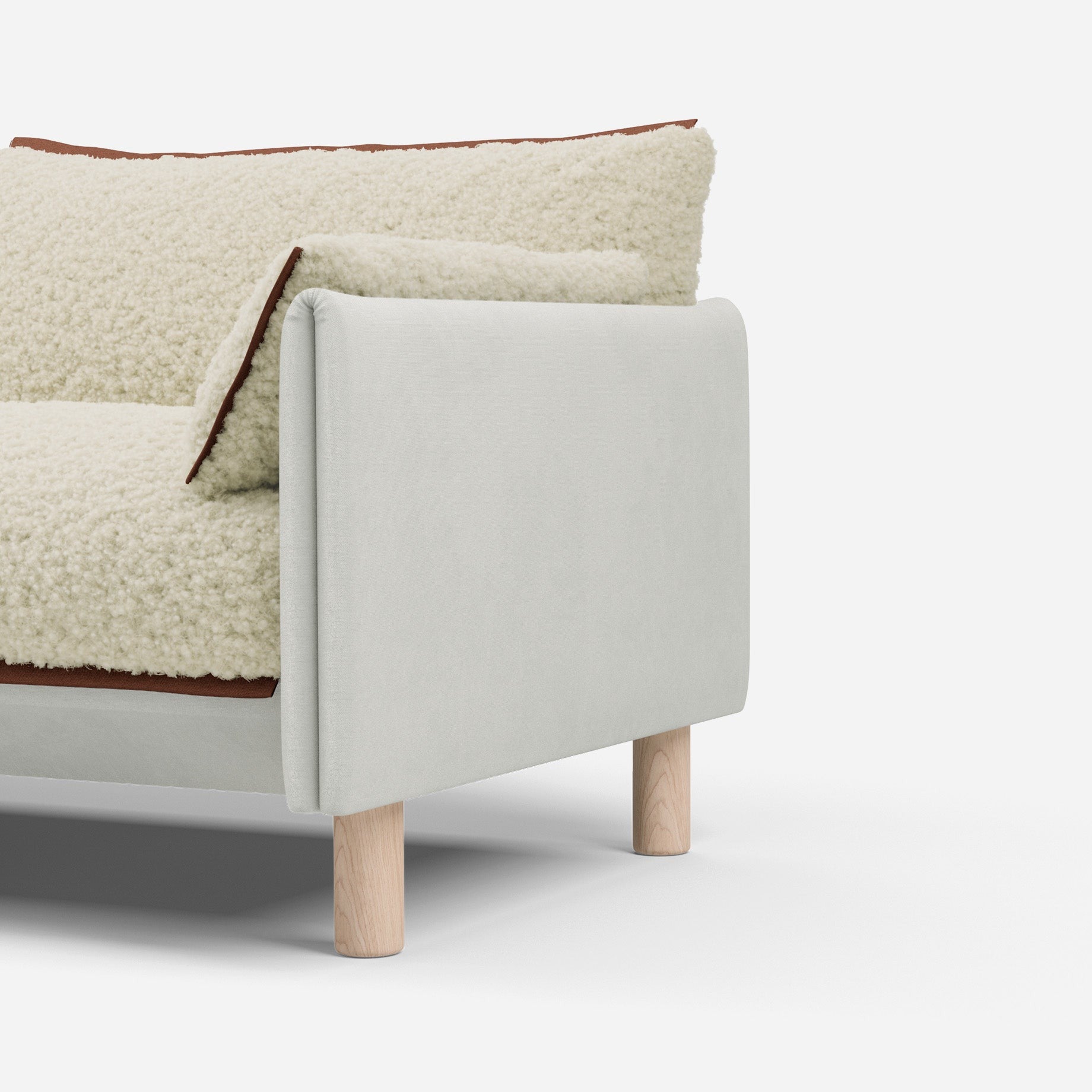 1.5 Seater Chaise Sofa | Cotton Natural - Cozmo @ Cream Fleece Jacket | Brick Trim