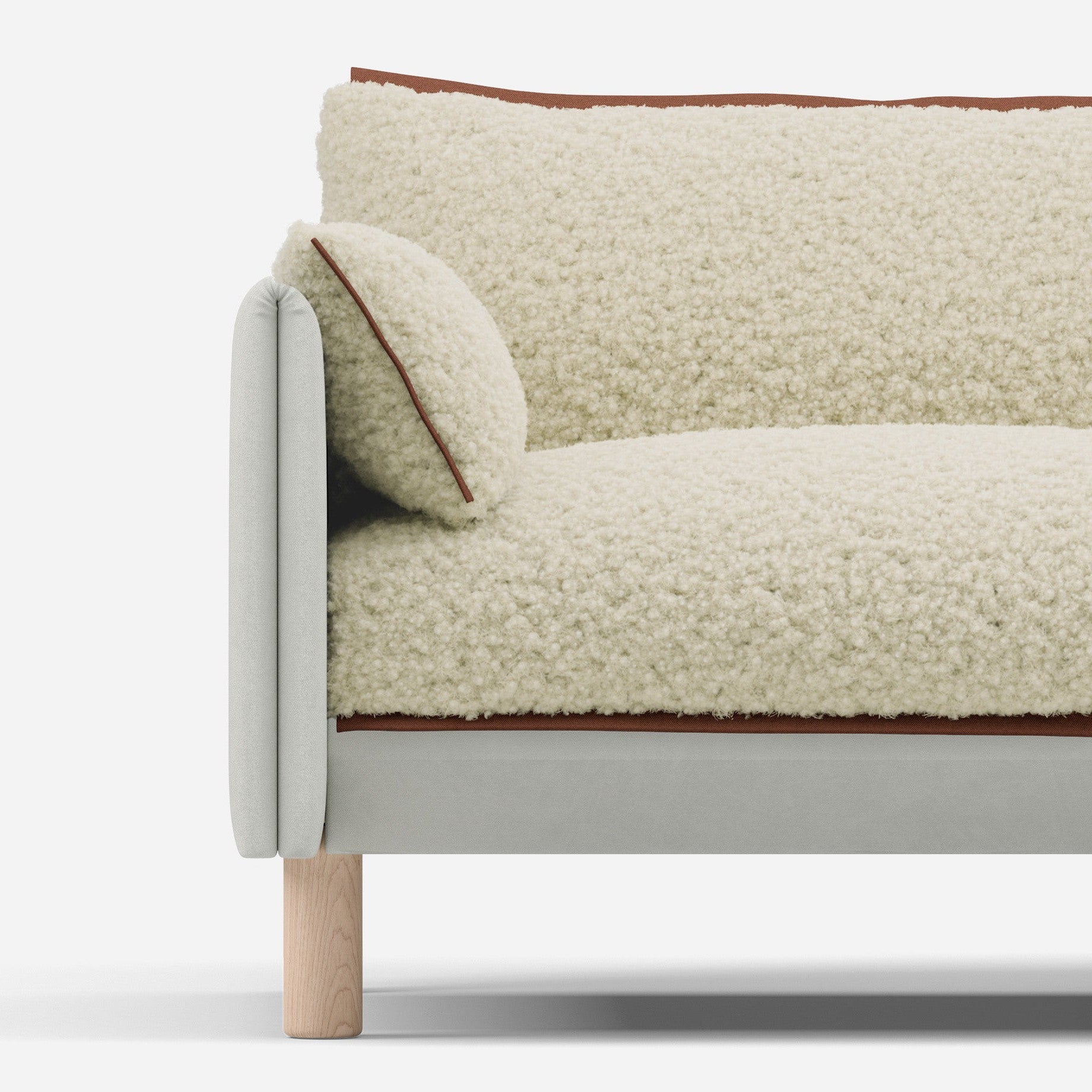 1.5 Seater Chaise Sofa | Cotton Natural - Cozmo @ Cream Fleece Jacket | Brick Trim