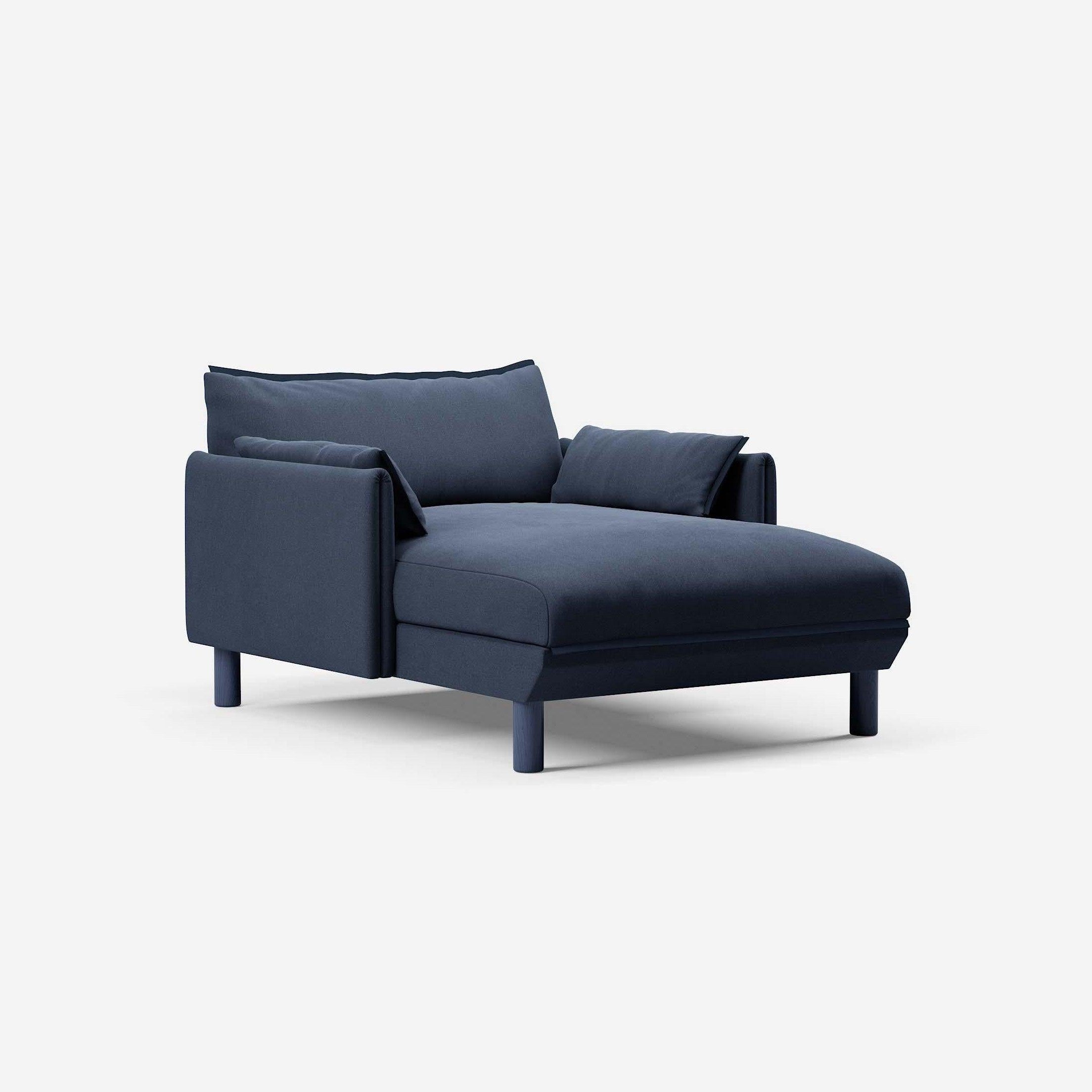 1.5 Seater Chaise Sofa | Cotton Navy  / Fleece Navy - Cozmo @ Navy Cotton Jacket | Dark Blue Trim