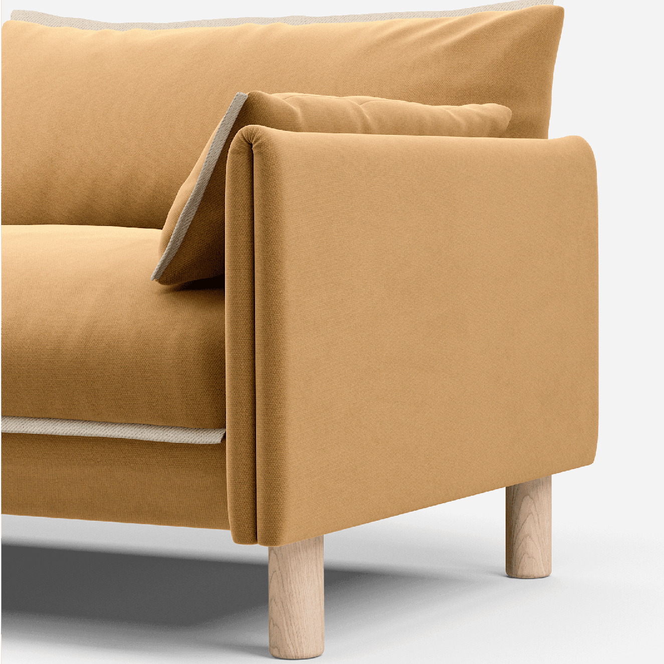 1.5 Seater Sofa | Cotton Ochre / Fleece Cream - Cozmo @ Ochre Cotton Jacket | Natural Trim