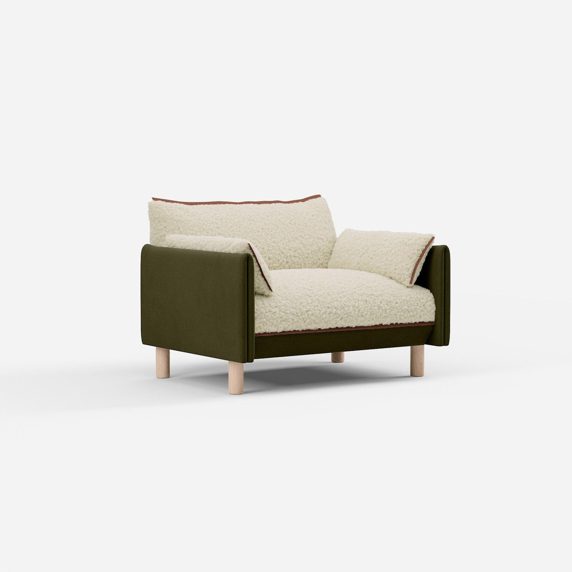 1.5 Seater Sofa | Cotton Meadow - Cozmo @ Cream Fleece Jacket | Brick Trim