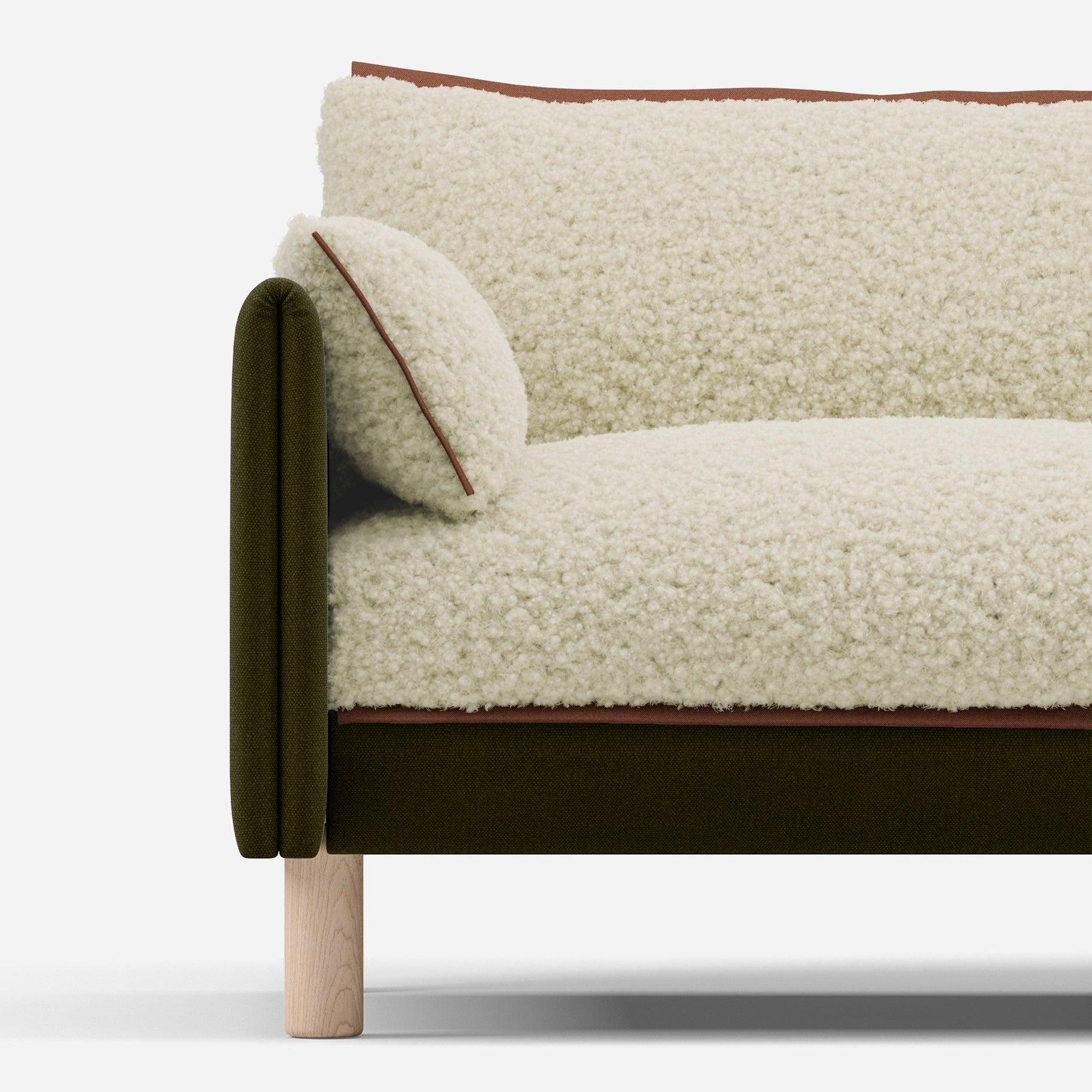 1.5 Seater Sofa | Cotton Meadow - Cozmo @ Cream Fleece Jacket | Brick Trim