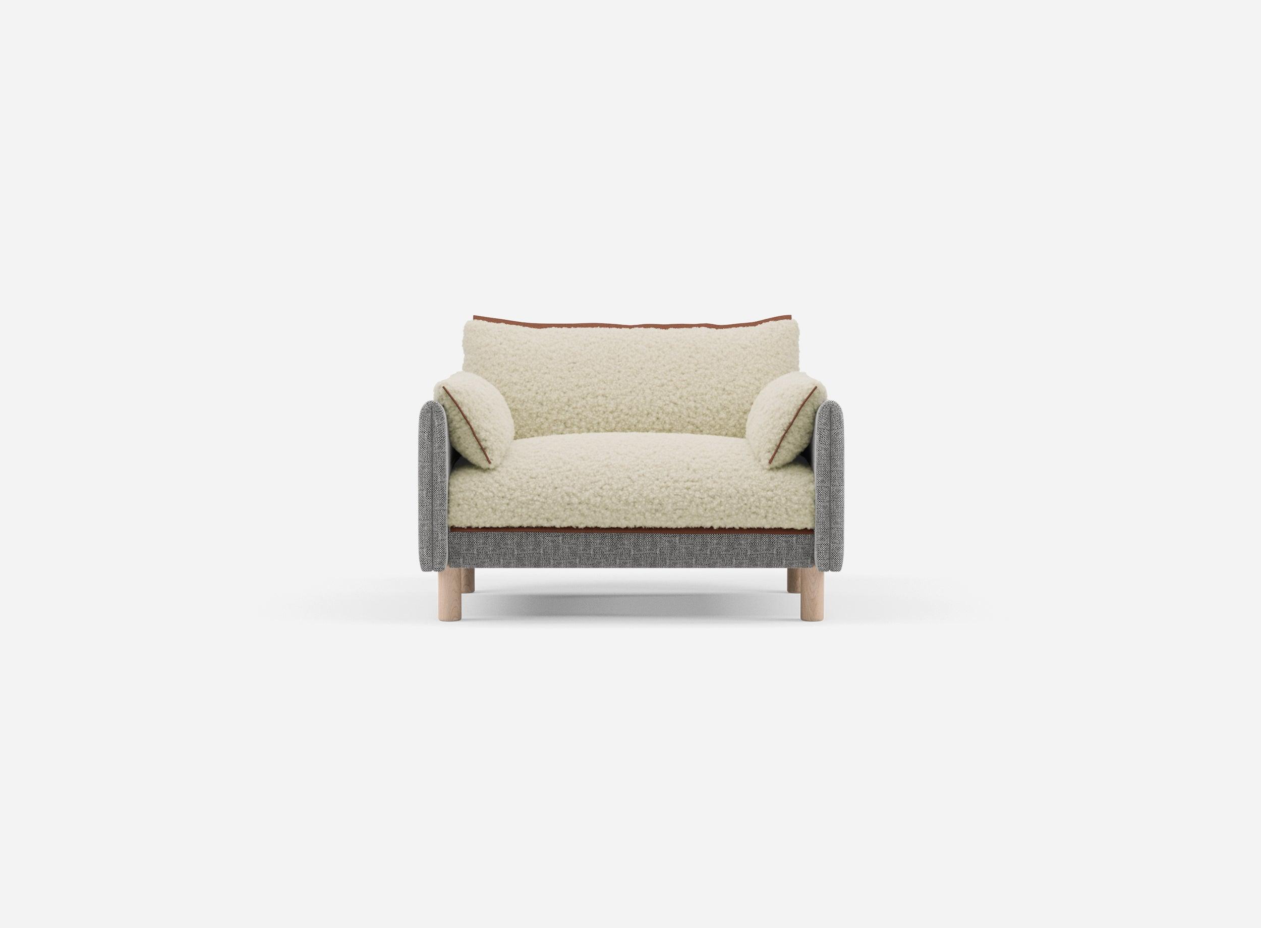 1.5 Seater Sofa | Textured Weave Salt & Pepper - Cozmo @ Cream Fleece Jacket | Brick Trim