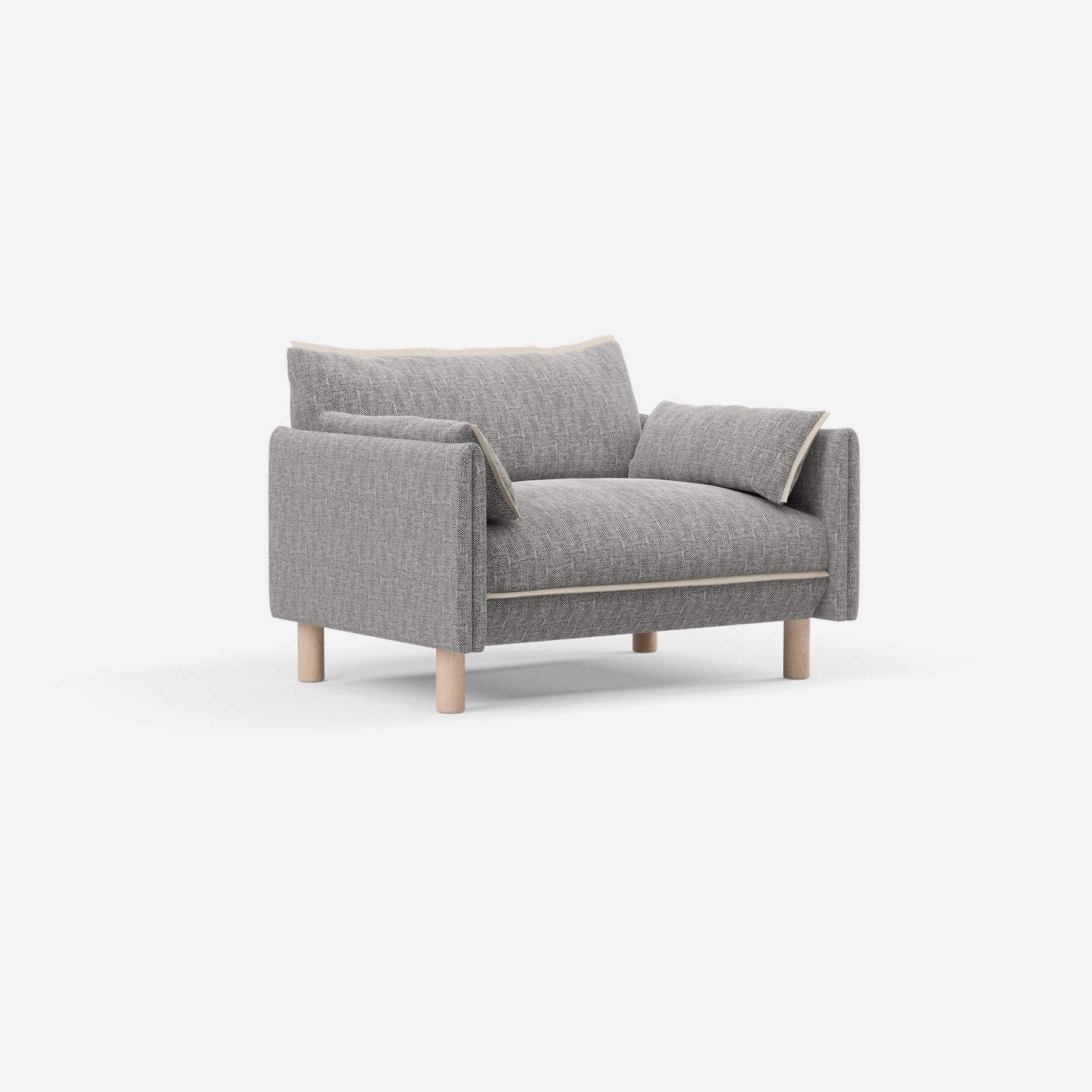 1.5 Seater Sofa | Textured Weave Salt & Pepper - Cozmo @ Salt & Pepper Textured Weave Jacket | Natural Trim