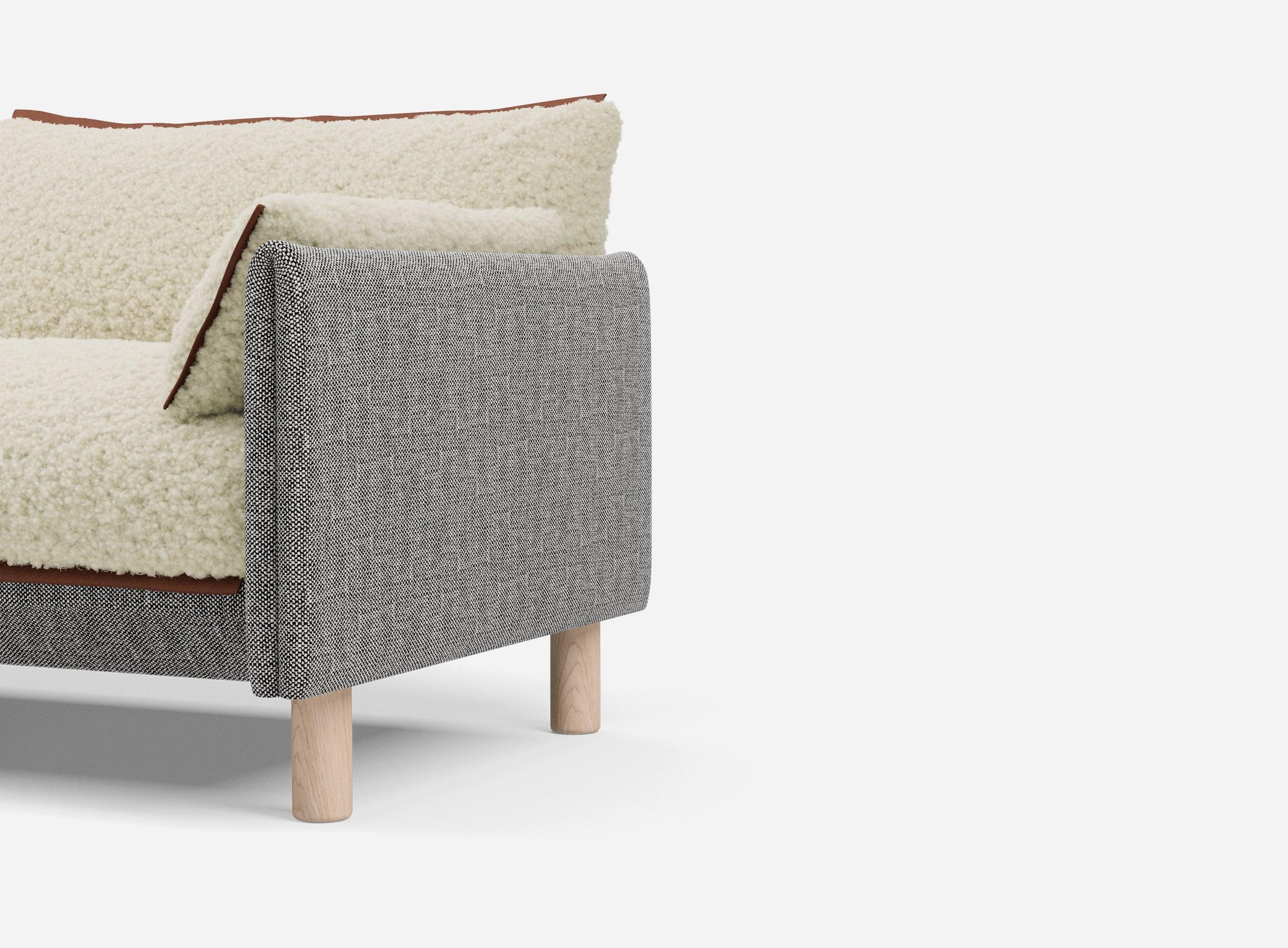 1.5 Seater Sofa | Textured Weave Salt & Pepper - Cozmo @ Cream Fleece Jacket | Brick Trim