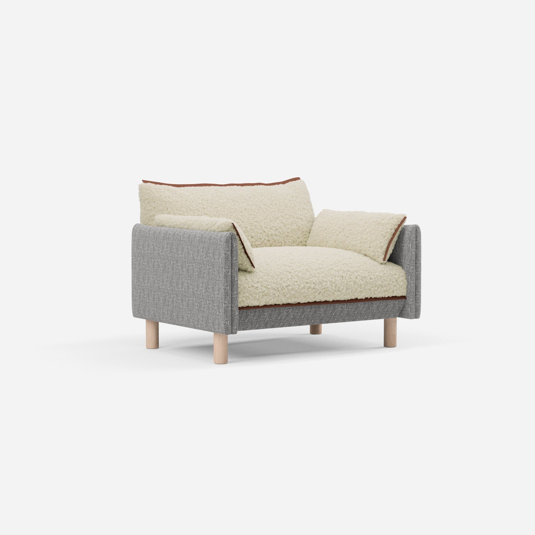 1.5 Seater Sofa | Textured Weave Salt & Pepper - Cozmo @ Cream Fleece Jacket | Brick Trim