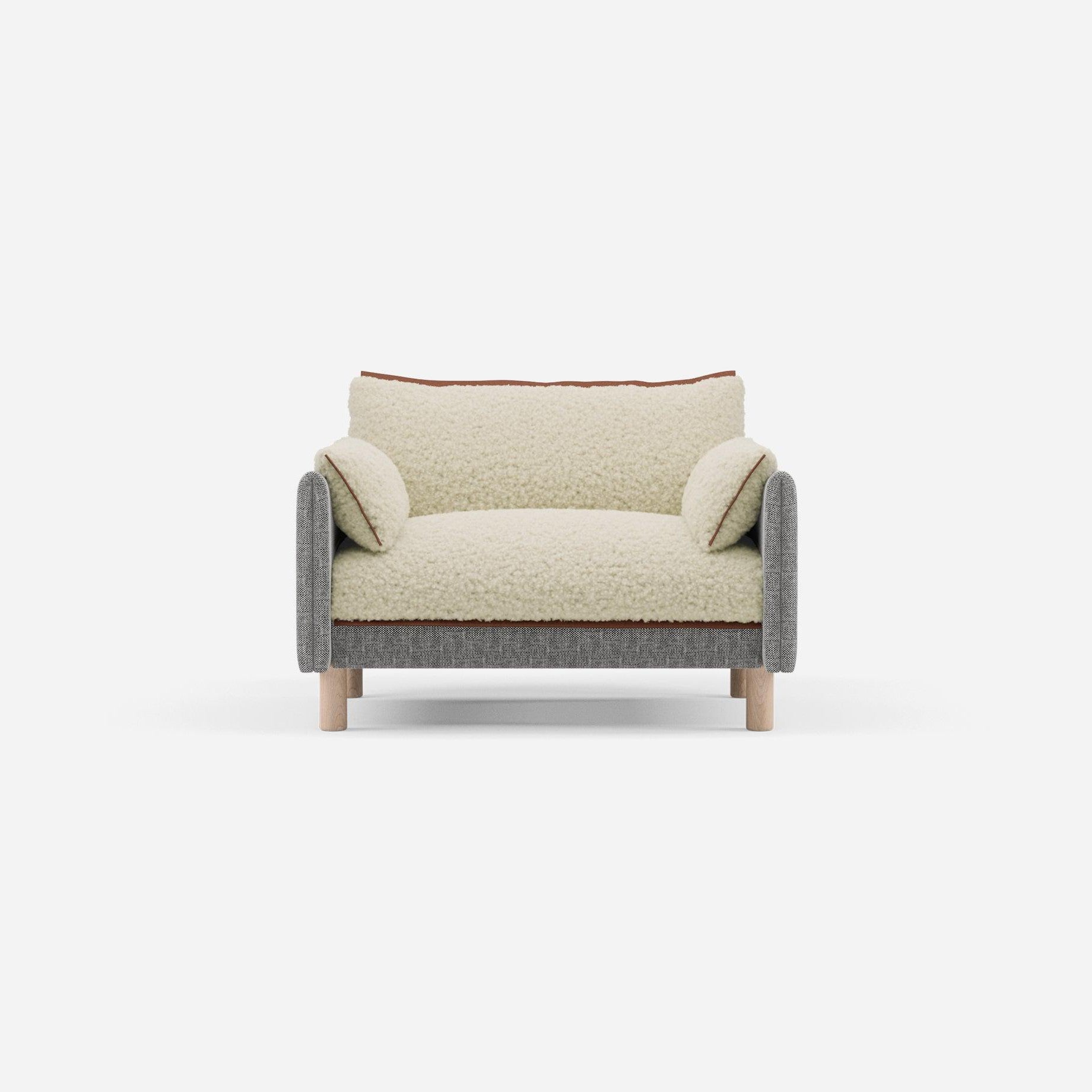 1.5 Seater Sofa | Textured Weave Salt & Pepper - Cozmo @ Cream Fleece Jacket | Brick Trim