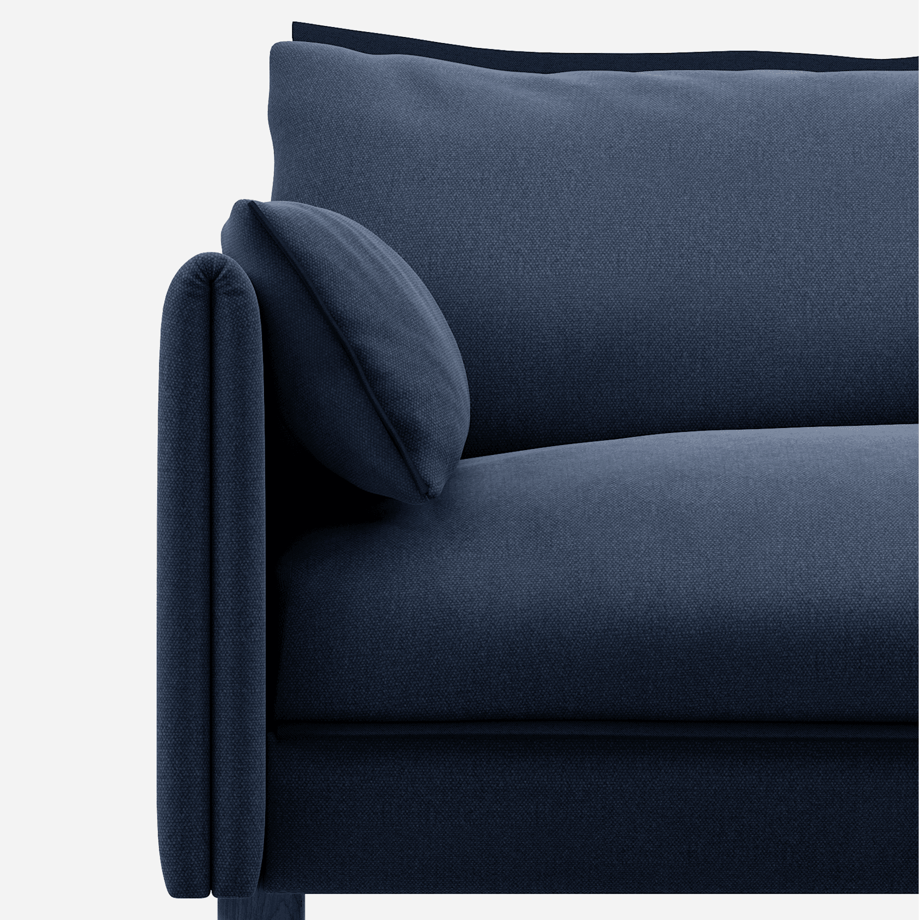 1.5 Seater Cozmo Sofa Cotton Navy  with Cotton Navy  Jacket Front View Half @ Navy Cotton Jacket | Dark Blue Trim