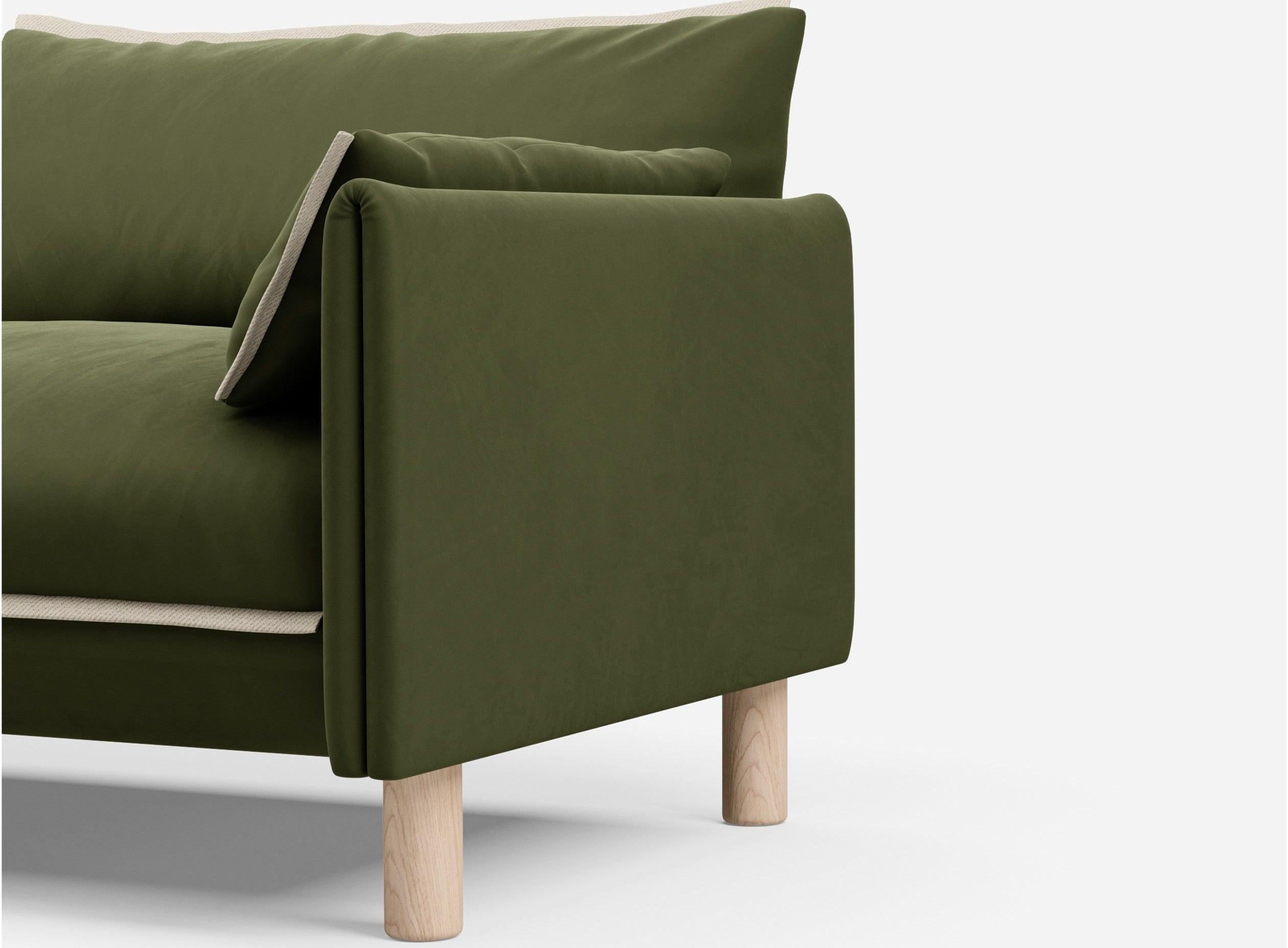 3 Seater Chaise Corner Left Hand Sofa | Velvet Dark Green - Cozmo @ Dark Green Velvet Jacket | Natural Trim