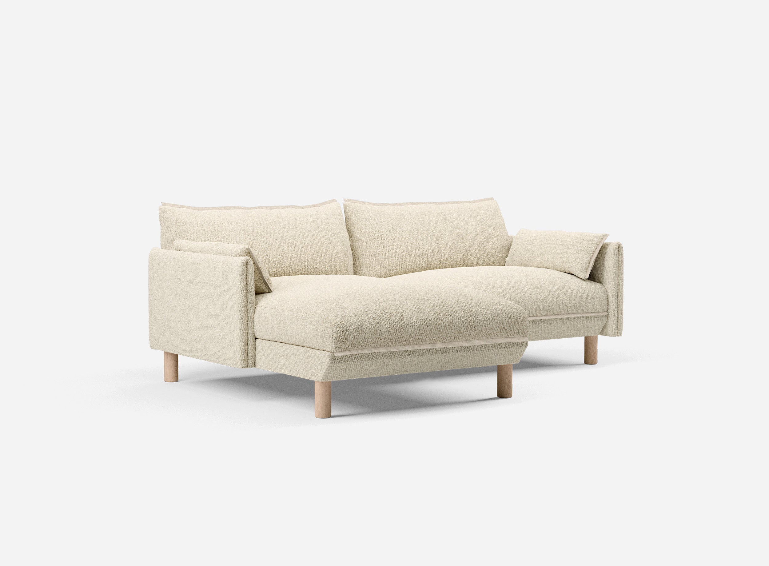 3 Seater Chaise Corner Left Hand Sofa | Boucle Ecru - Cozmo @ Ecru Boucle Jacket | Natural Trim