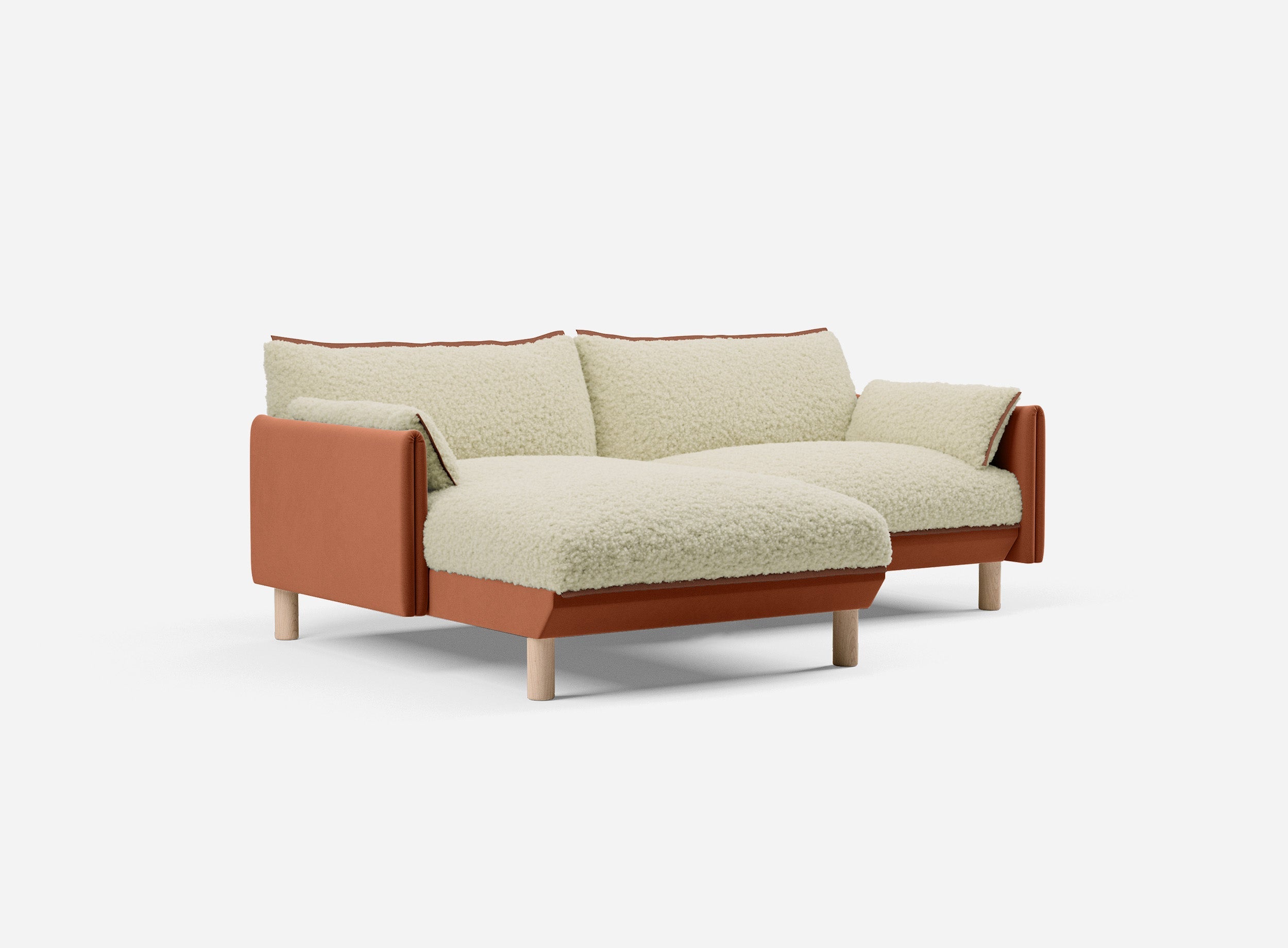 3 Seater Chaise Corner Left Hand Sofa | Cotton Henna - Cozmo @ Cream Fleece Jacket | Brick Trim