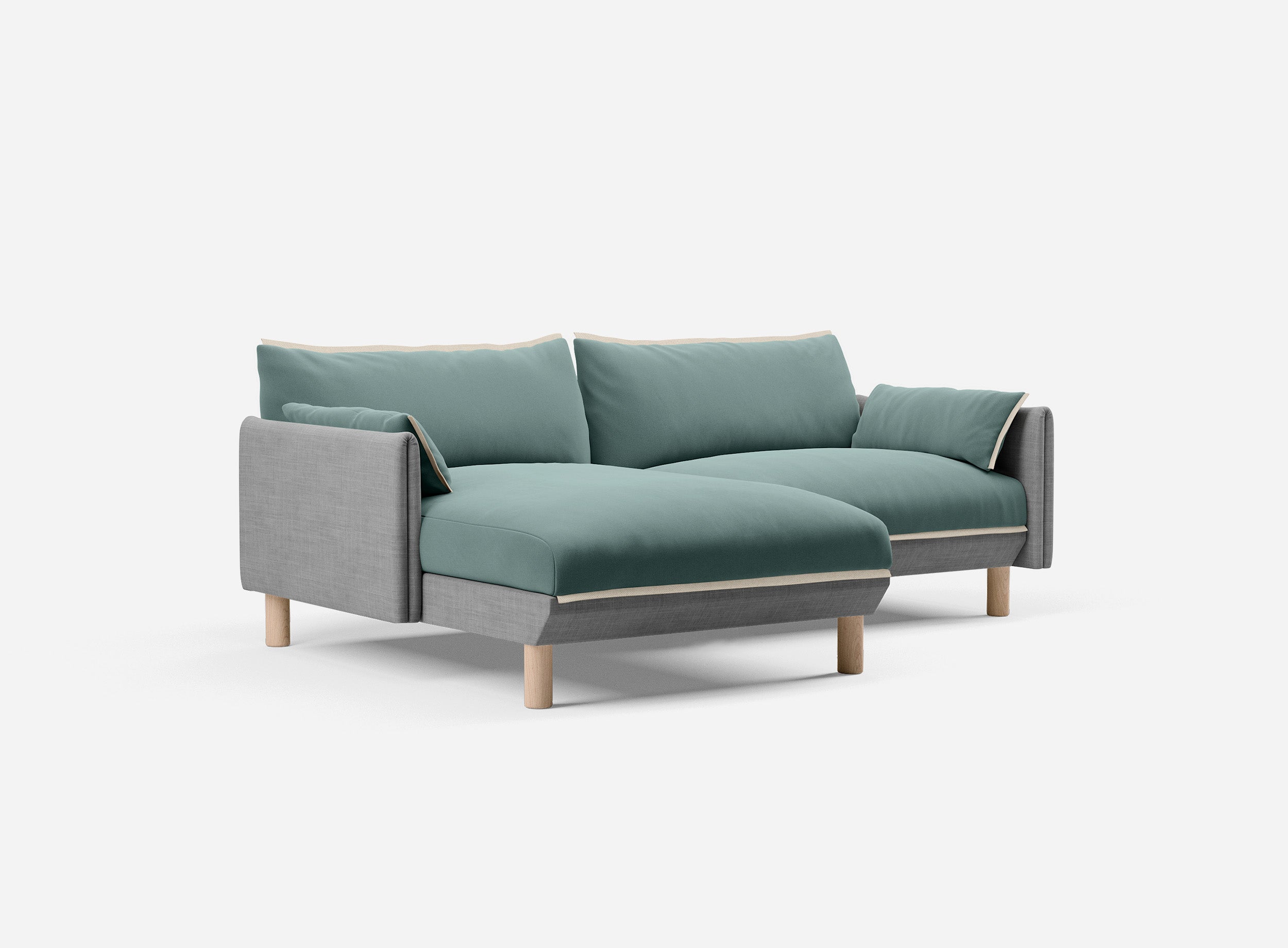 3 Seater Chaise Corner Left Hand Sofa | Weave Light Grey - Cozmo @ Sage Cotton Jacket | Natural Trim