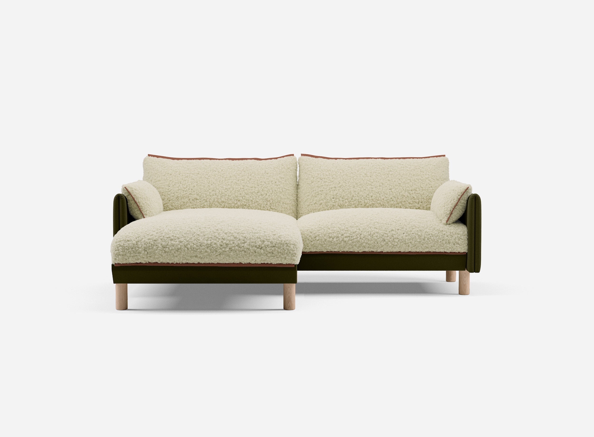 3 Seater Chaise Corner Left Hand Sofa | Cotton Meadow - Cozmo @ Cream Fleece Jacket | Brick Trim