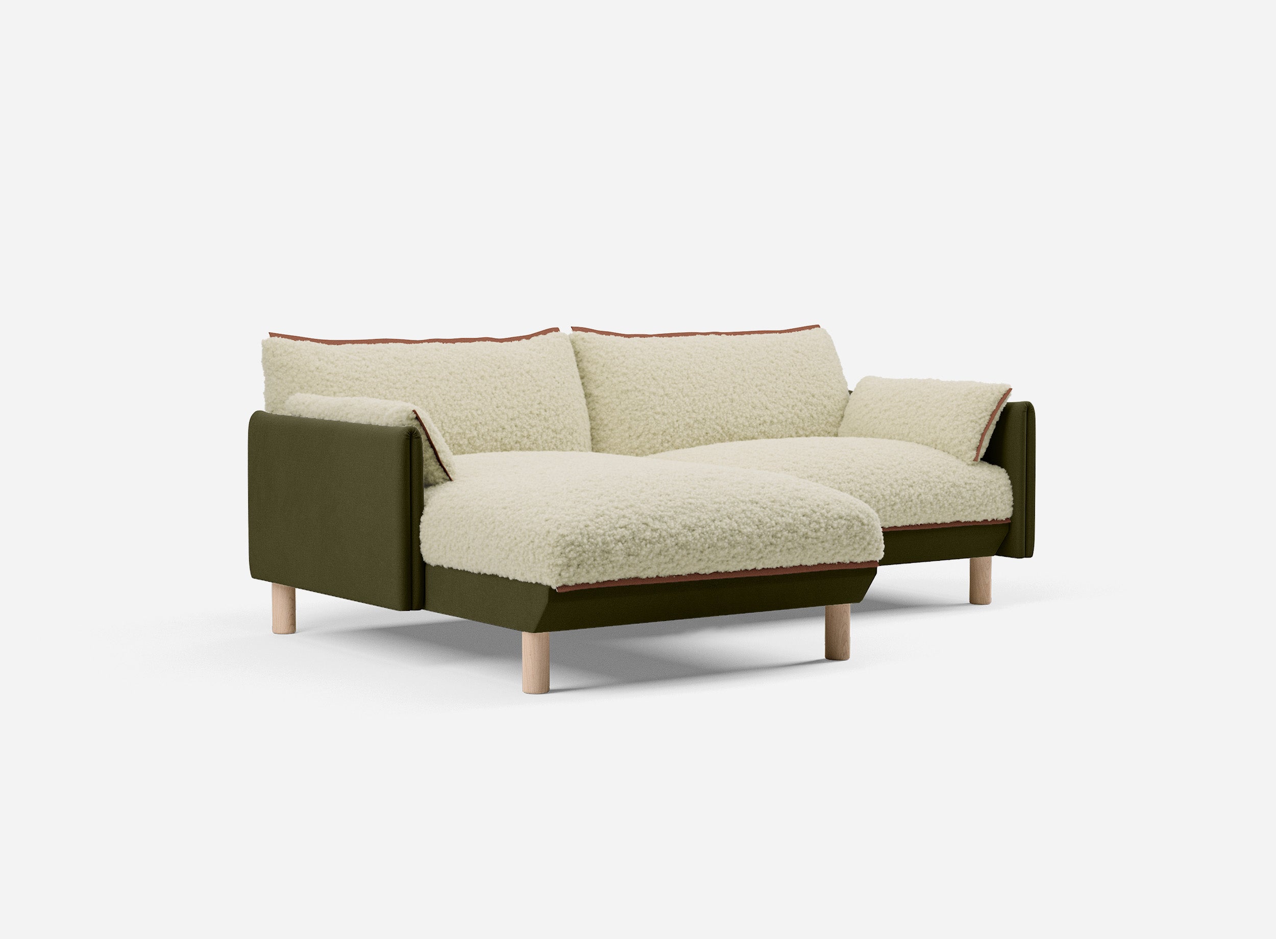 3 Seater Chaise Corner Left Hand Sofa | Cotton Meadow - Cozmo @ Cream Fleece Jacket | Brick Trim