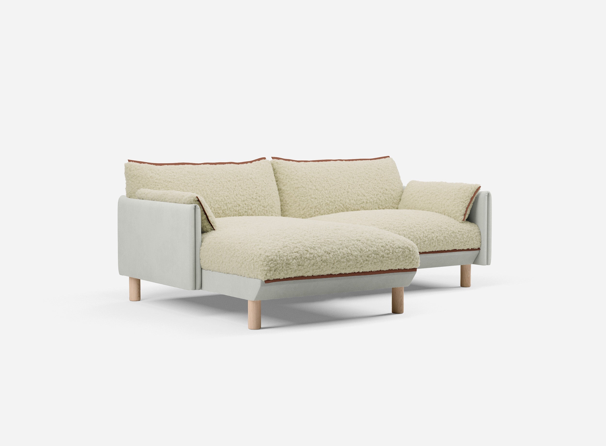 3 Seater Chaise Corner Left Hand Sofa | Cotton Natural - Cozmo @ Cream Fleece Jacket | Brick Trim