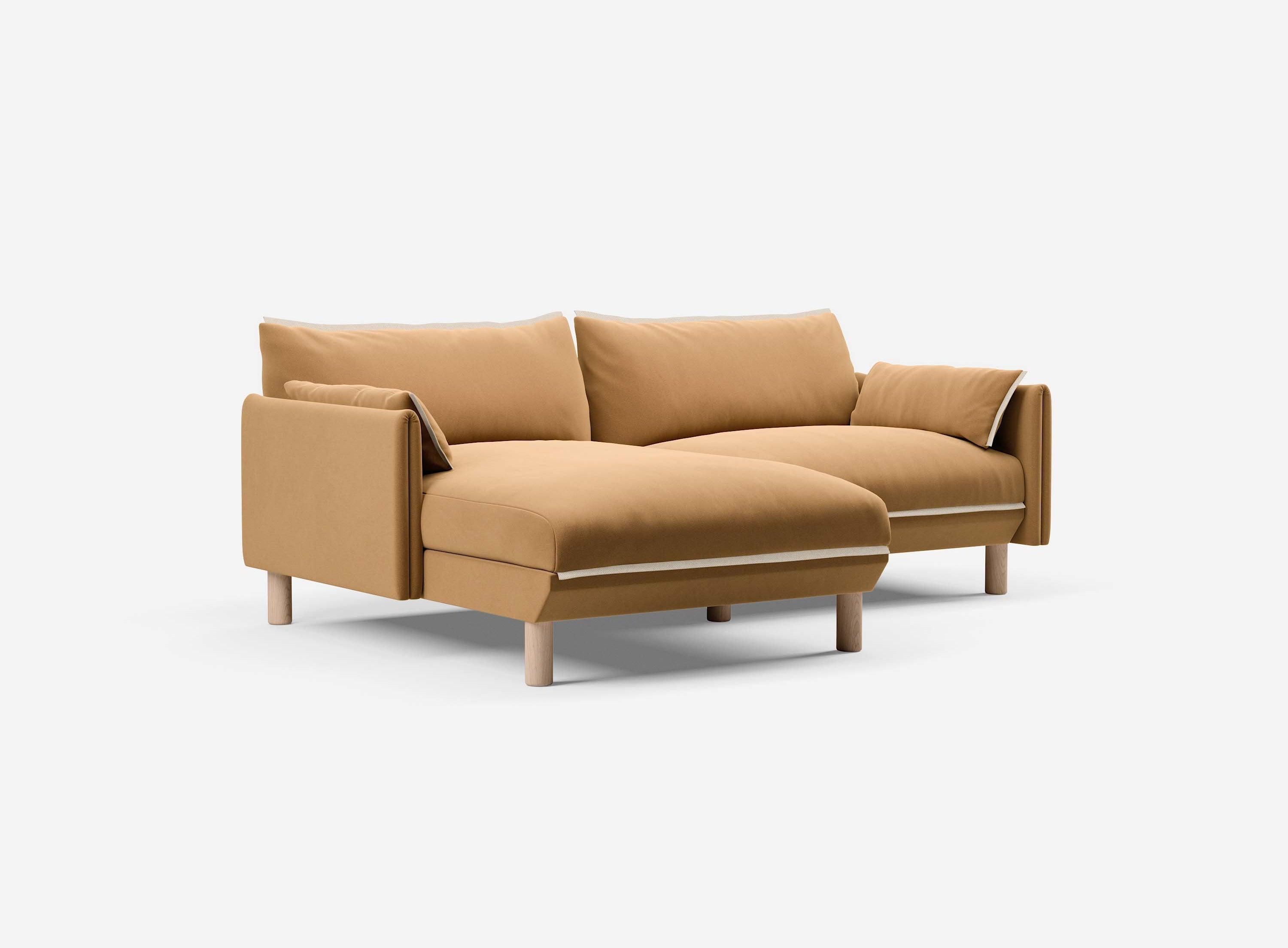 3 Seater Chaise Corner Left Hand Sofa | Cotton Ochre - Cozmo @ Ochre Cotton Jacket | Natural Trim