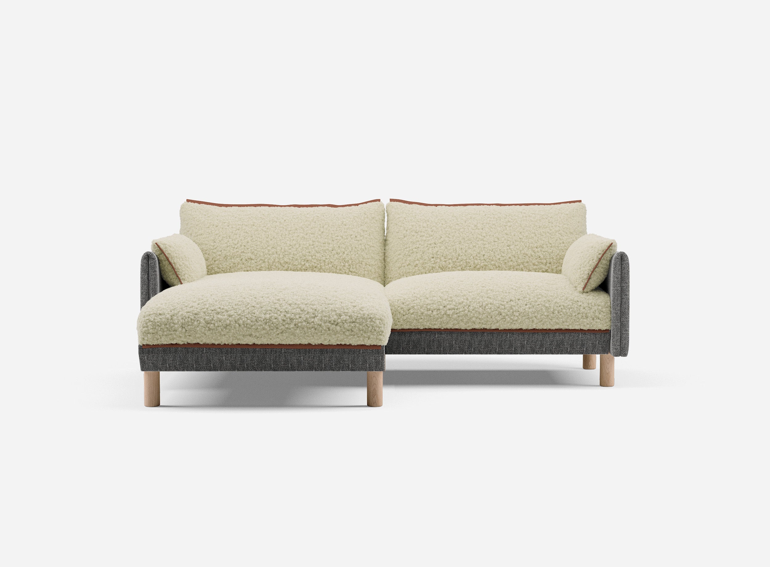 3 Seater Chaise Corner Left Hand Sofa | Textured Weave Salt & Pepper - Cozmo @ Cream Fleece Jacket | Brick Trim