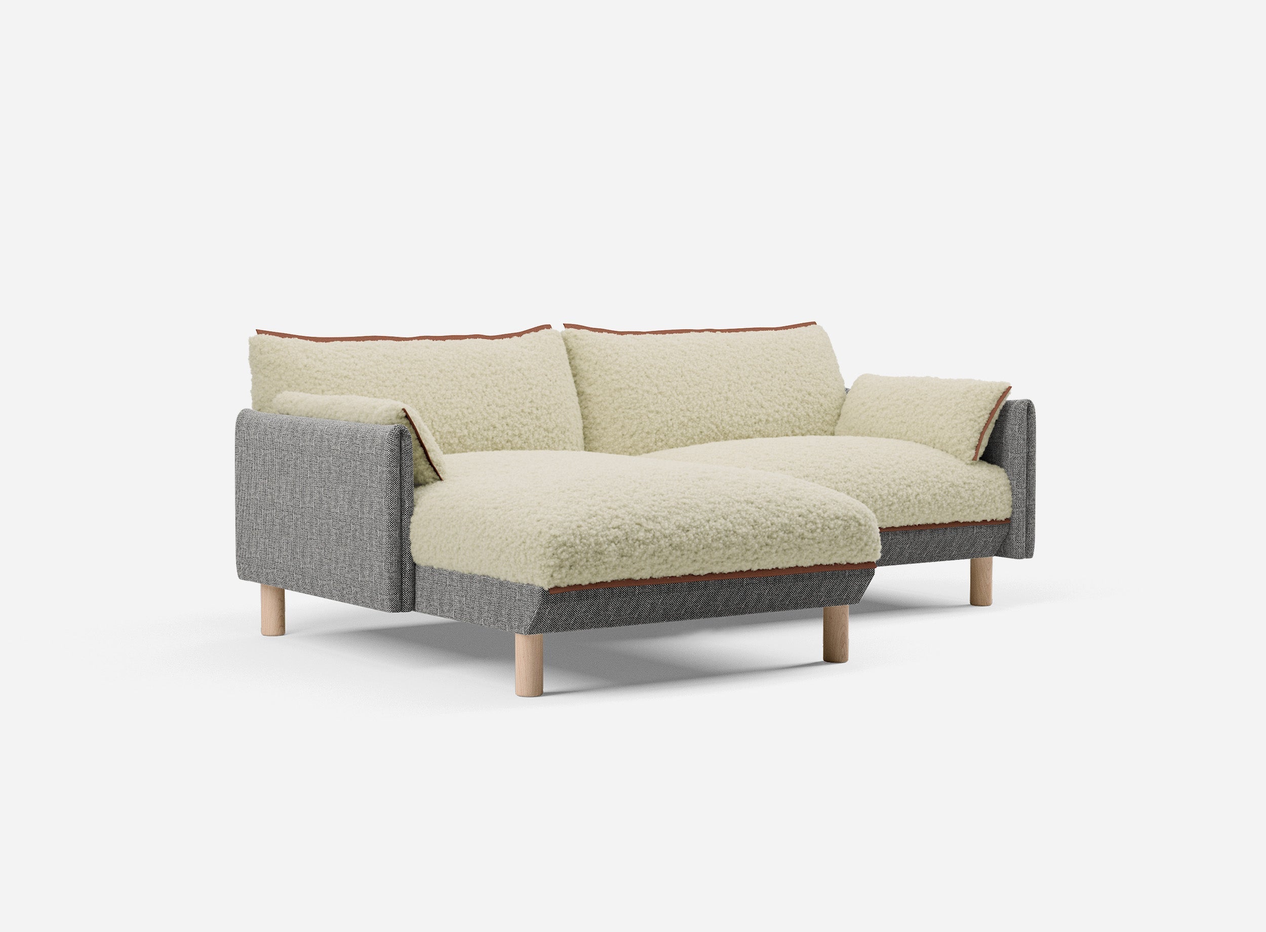 3 Seater Chaise Corner Left Hand Sofa | Textured Weave Salt & Pepper - Cozmo @ Cream Fleece Jacket | Brick Trim