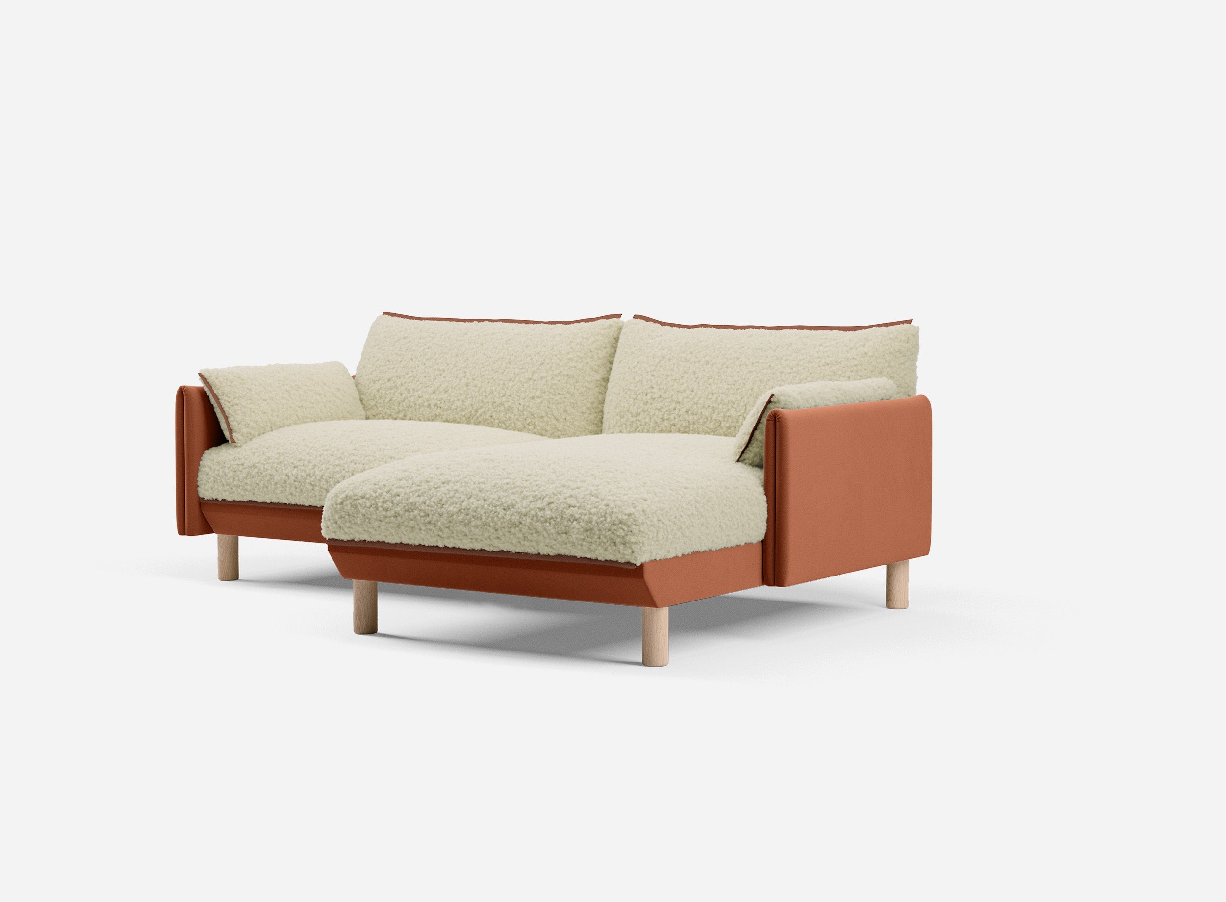 3 Seater Chaise Corner Right Hand Sofa | Cotton Henna - Cozmo @ Cream Fleece Jacket | Brick Trim