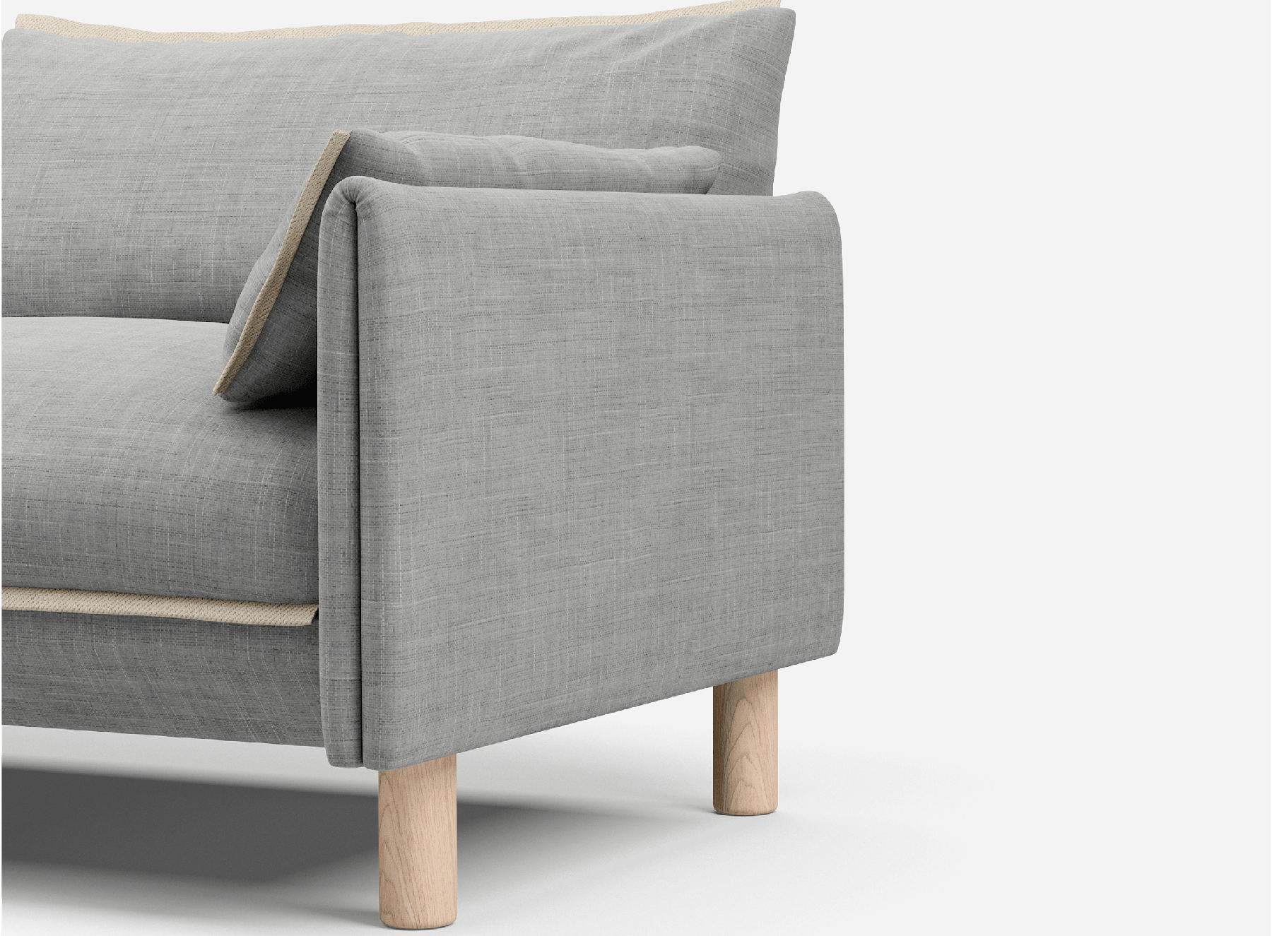 3 Seater Chaise Corner Right Hand Sofa | Weave Light Grey / Fleece Cream - Cozmo @ Light Grey Weave Jacket | Natural Trim