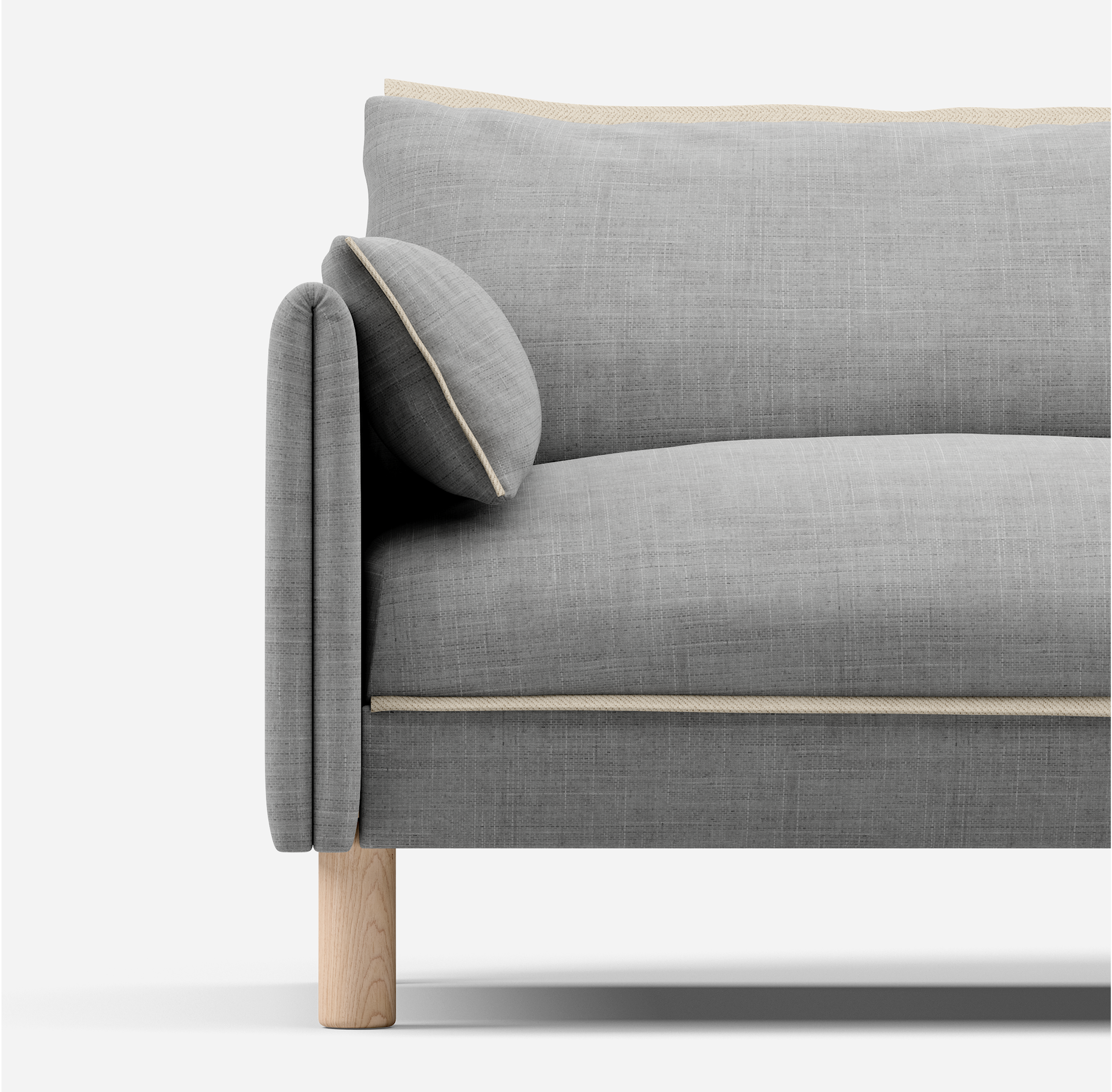 3 Seater Chaise Corner Right Hand Sofa | Weave Light Grey - Cozmo @ Light Grey Weave Jacket | Natural Trim