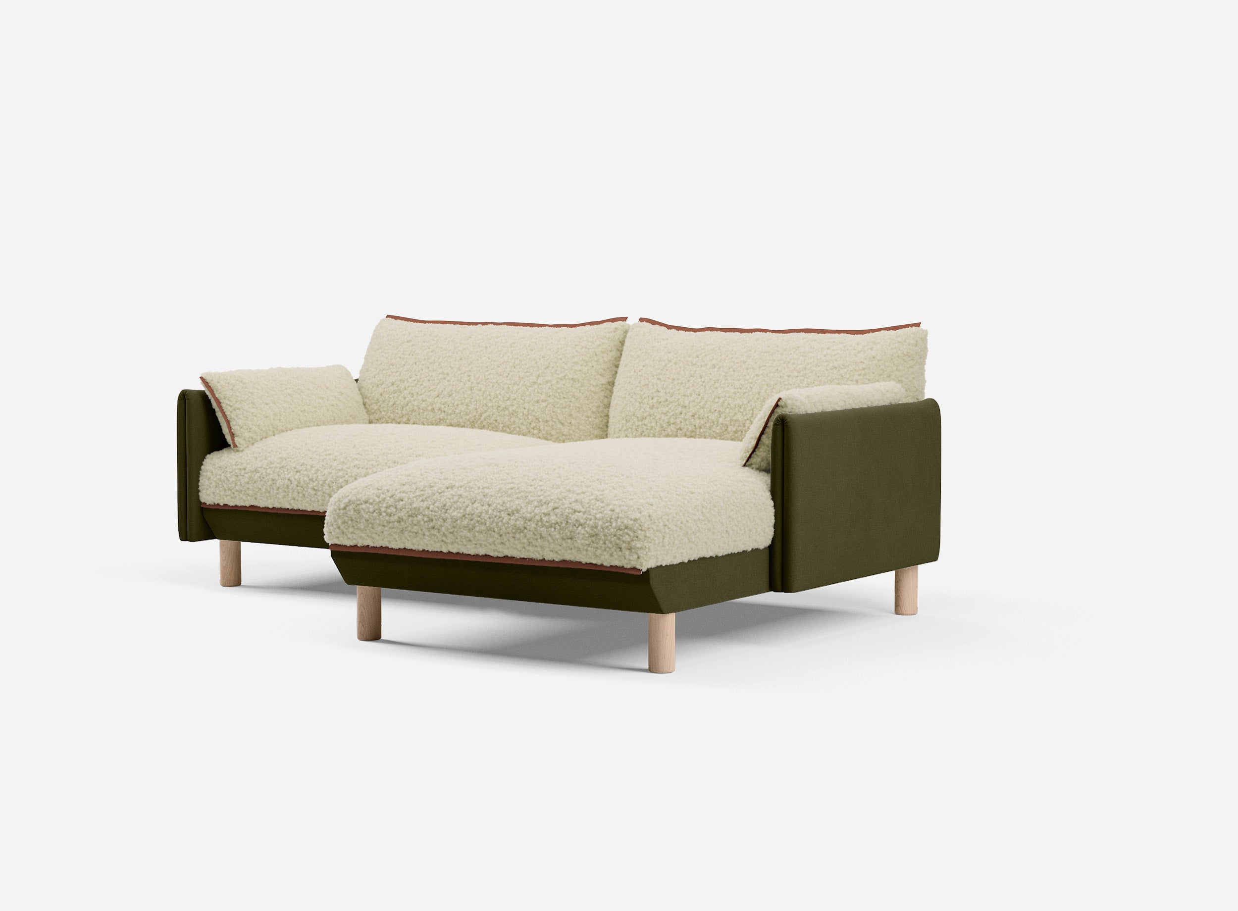 3 Seater Chaise Corner Right Hand Sofa | Cotton Meadow - Cozmo @ Cream Fleece Jacket | Brick Trim