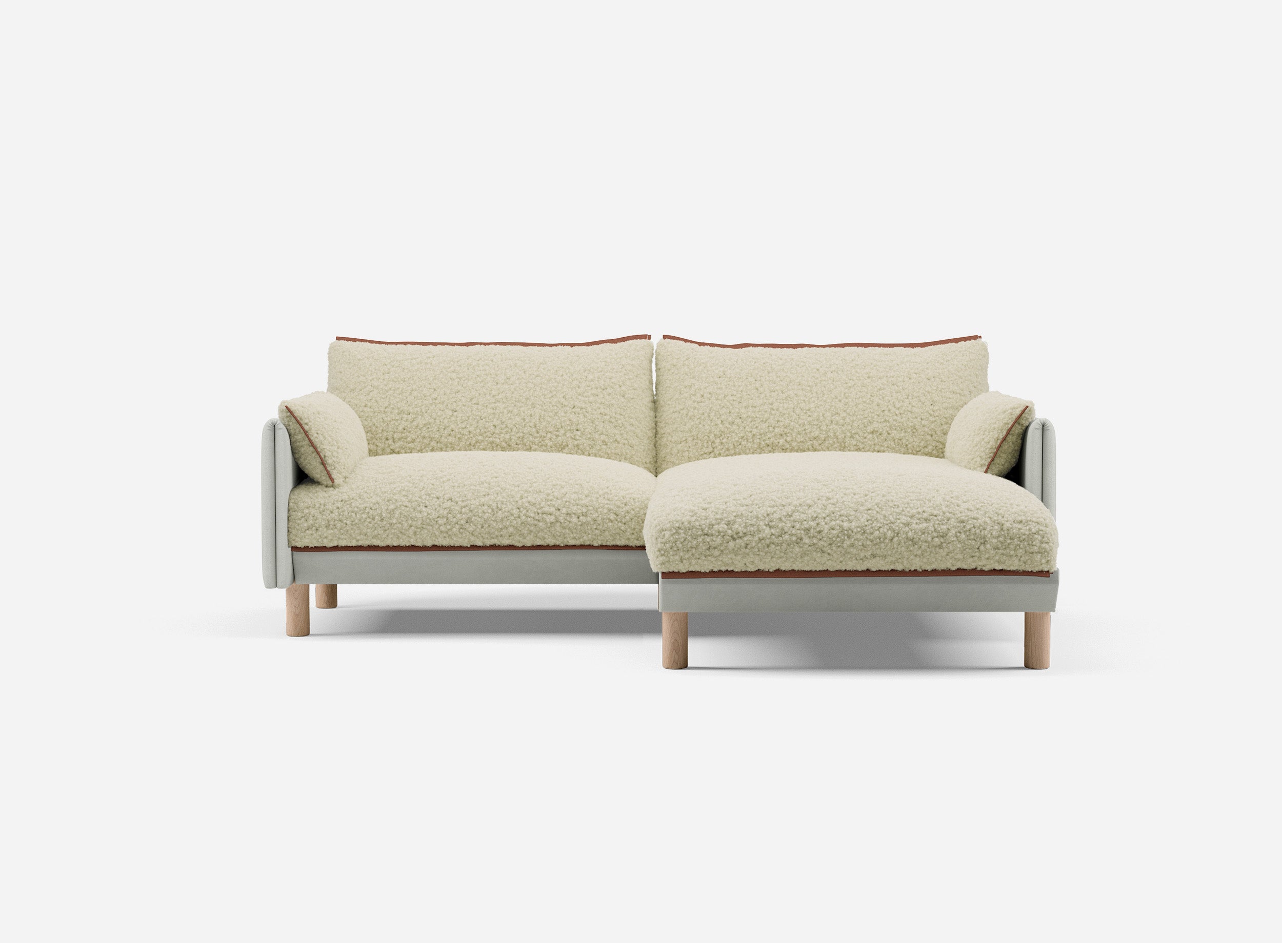 3 Seater Chaise Corner Right Hand Sofa | Cotton Natural - Cozmo @ Cream Fleece Jacket | Brick Trim