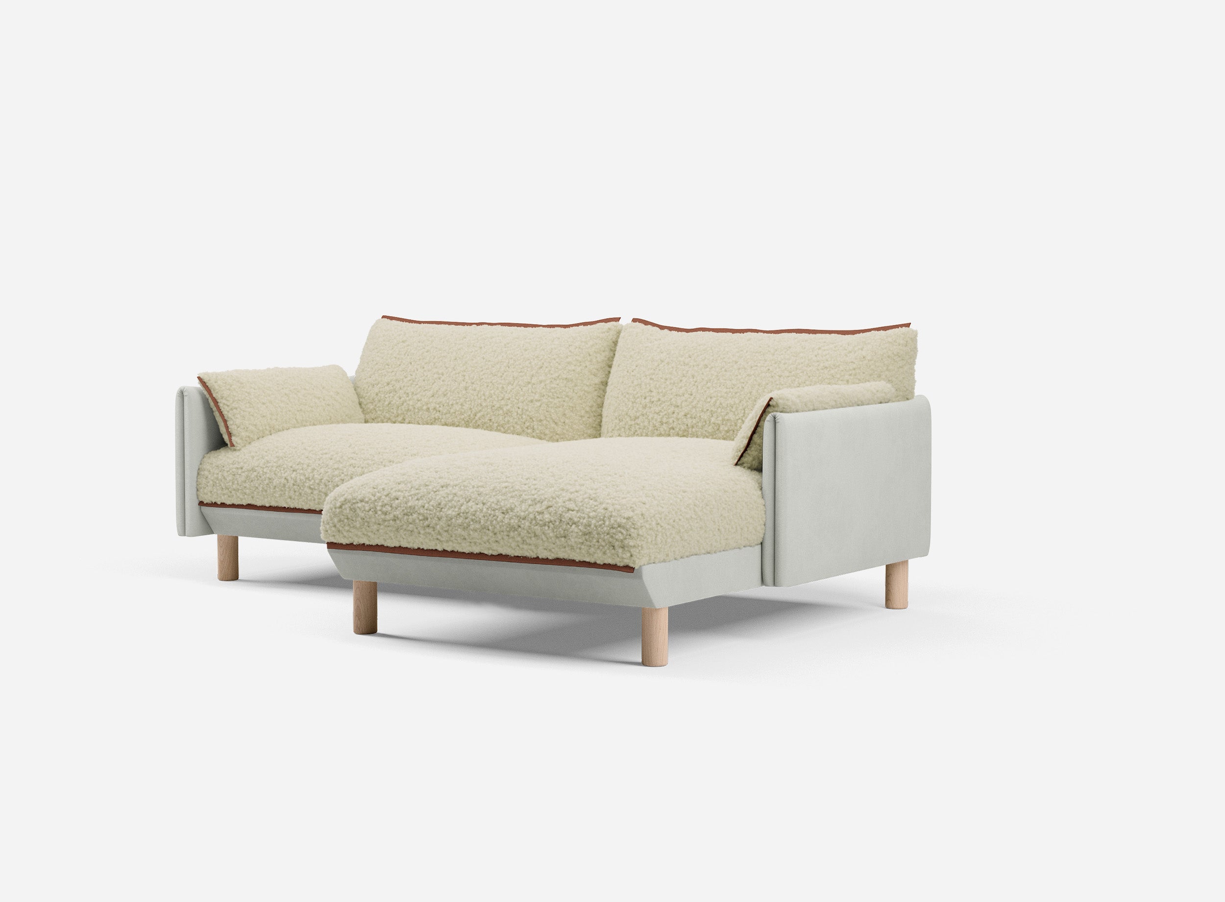 3 Seater Chaise Corner Right Hand Sofa | Cotton Natural - Cozmo @ Cream Fleece Jacket | Brick Trim