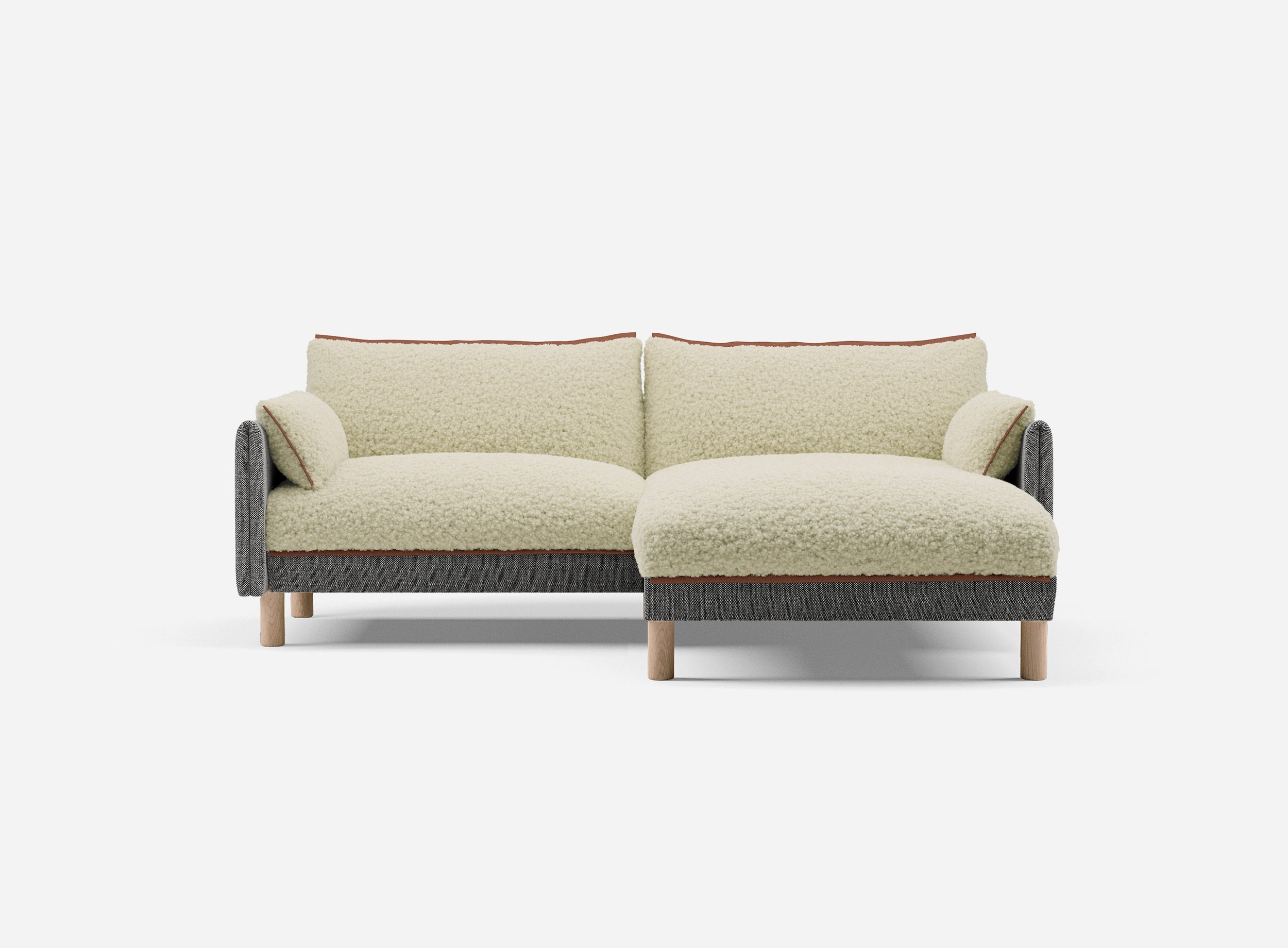 3 Seater Chaise Corner Right Hand Sofa | Textured Weave Salt & Pepper - Cozmo @ Cream Fleece Jacket | Brick Trim