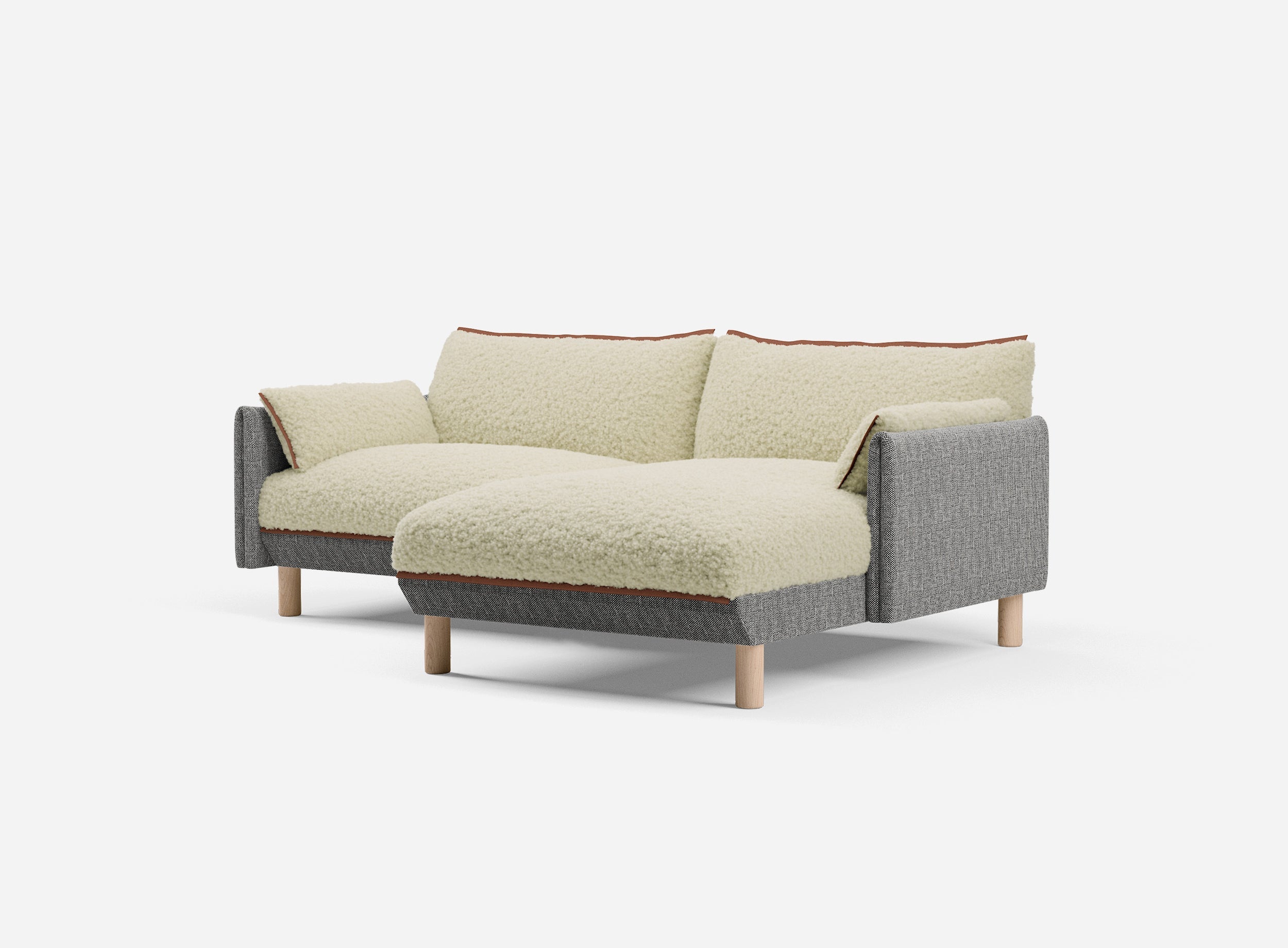 3 Seater Chaise Corner Right Hand Sofa | Textured Weave Salt & Pepper - Cozmo @ Cream Fleece Jacket | Brick Trim