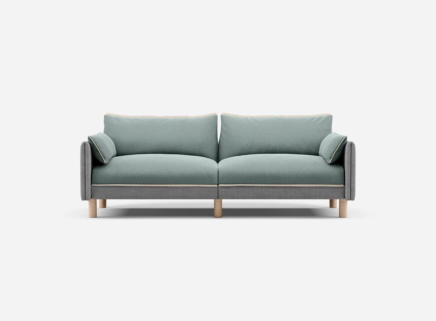 3 Seater Sofa | Weave Light Grey - Cozmo @ Sage Cotton Jacket | Natural Trim