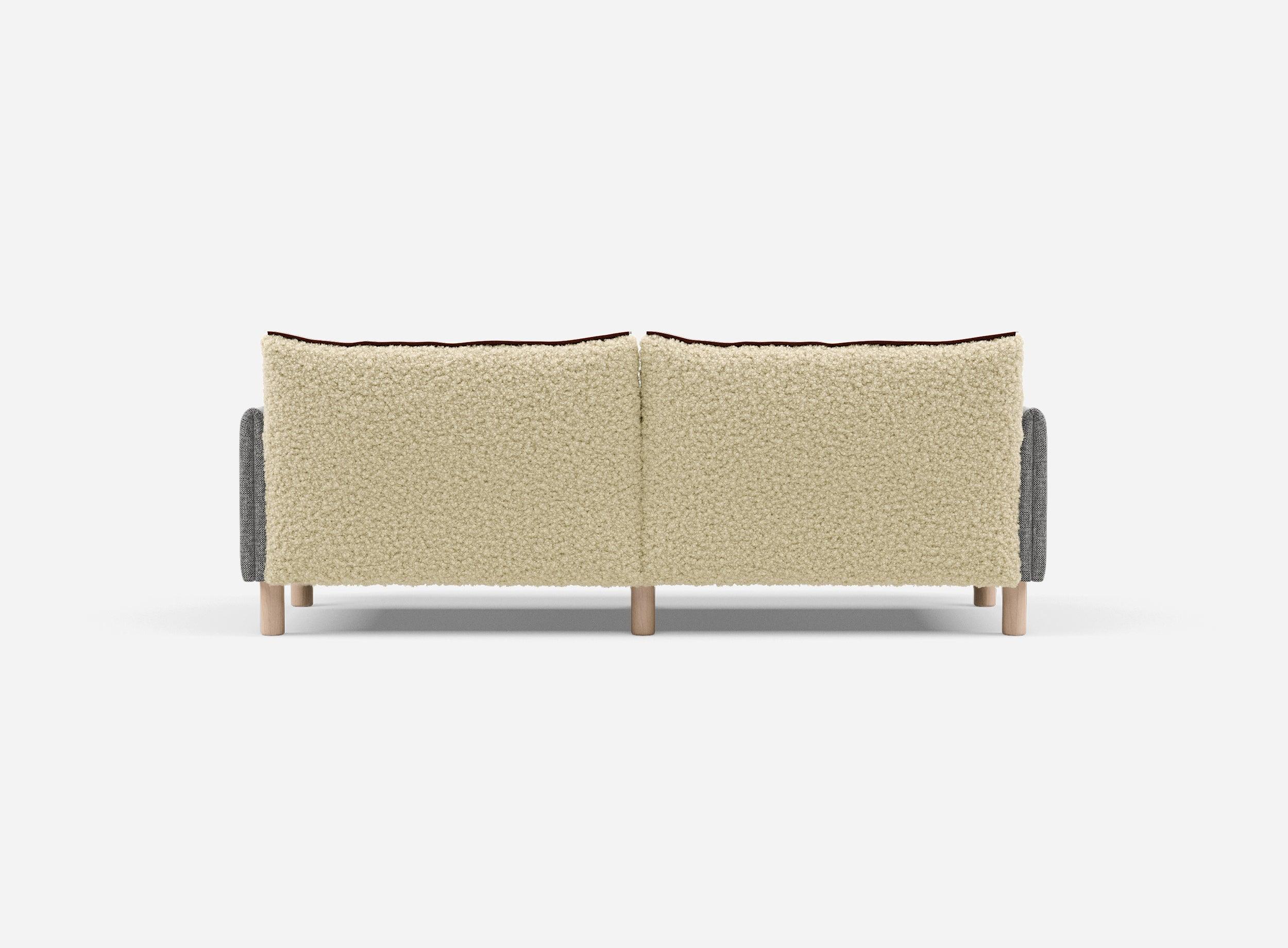 3 Seater Sofa | Textured Weave Salt & Pepper - Cozmo @ Cream Fleece Jacket | Brick Trim