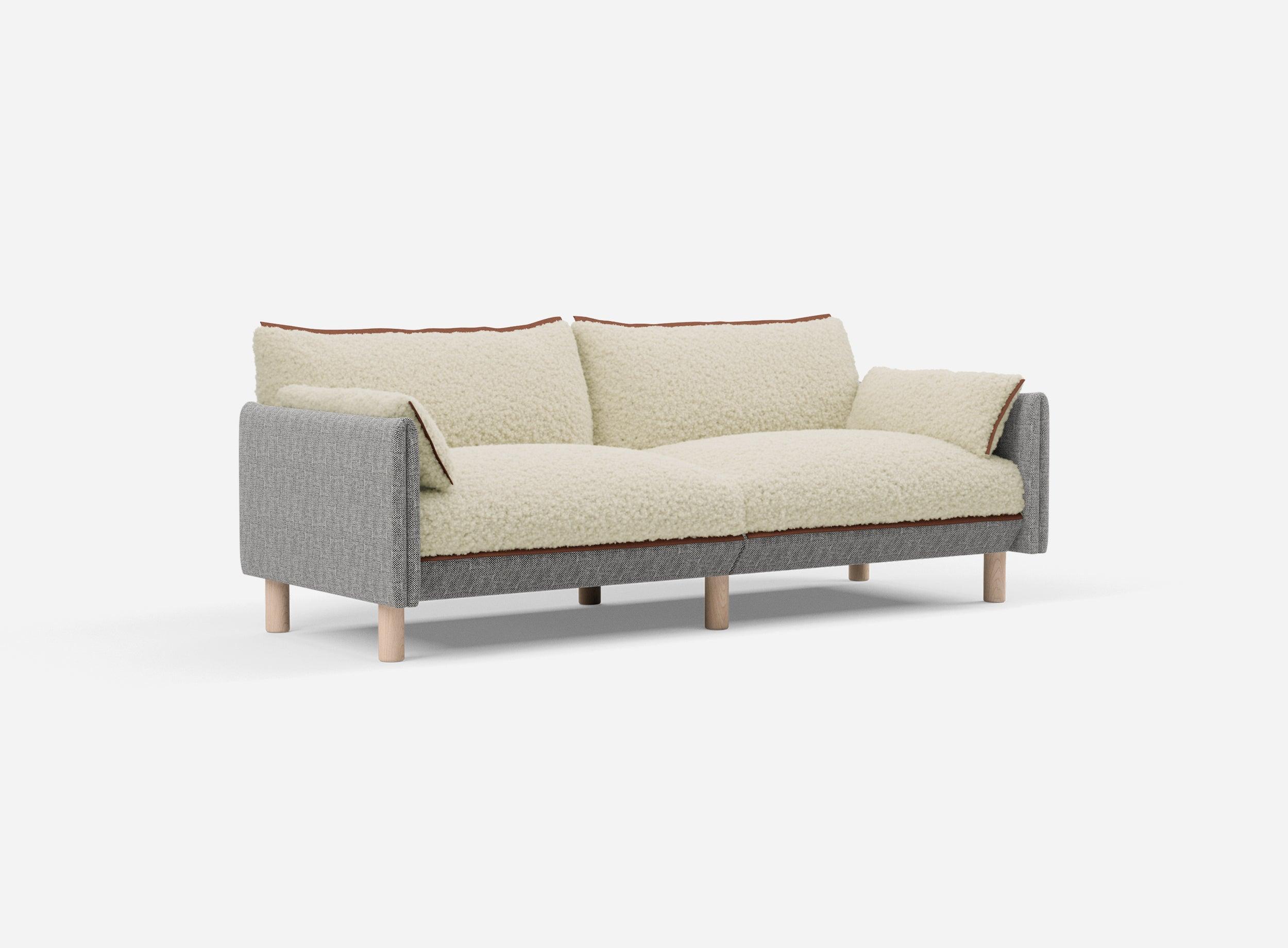 3 Seater Sofa | Textured Weave Salt & Pepper - Cozmo @ Cream Fleece Jacket | Brick Trim