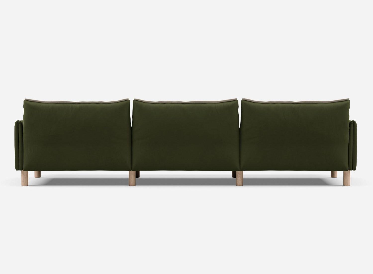 5 Seater Chaise Corner Left Hand Sofa | Velvet Dark Green - Cozmo @ Dark Green Velvet Jacket | Natural Trim