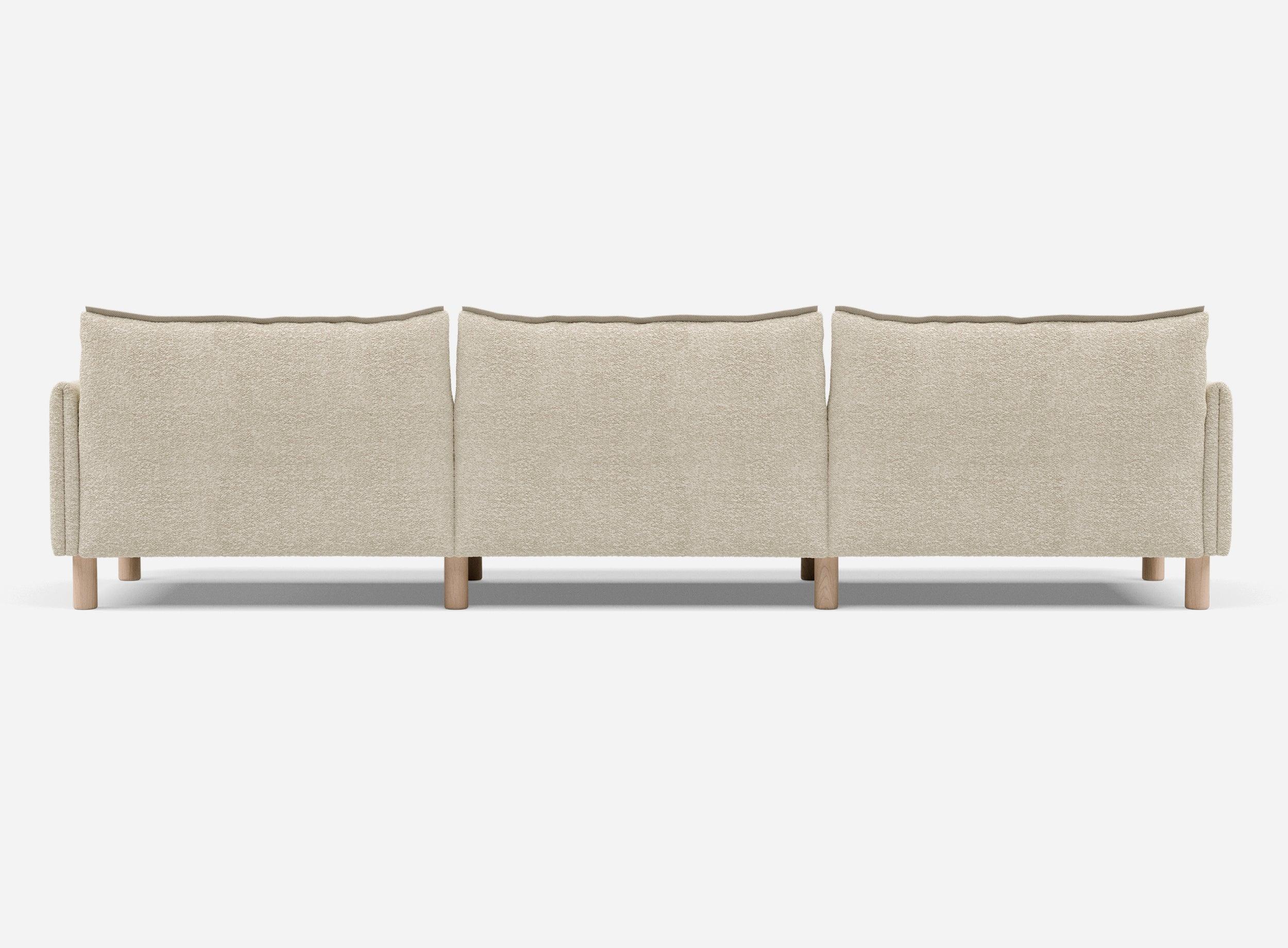 5 Seater Chaise Corner Left Hand Sofa | Boucle Ecru - Cozmo @ Ecru Boucle Jacket | Natural Trim