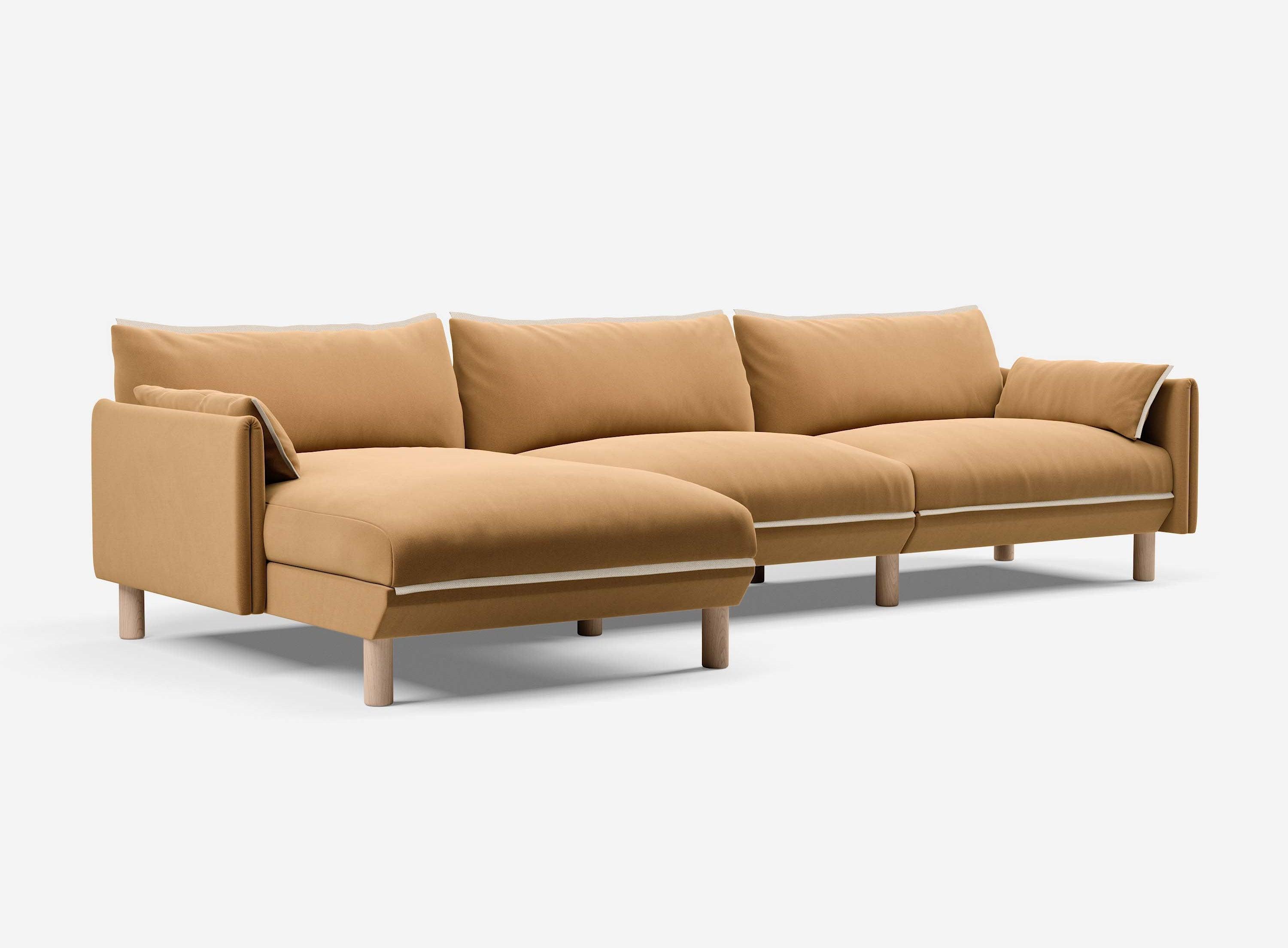 5 Seater Chaise Corner Left Hand Sofa | Cotton Ochre - Cozmo @ Ochre Cotton Jacket | Natural Trim