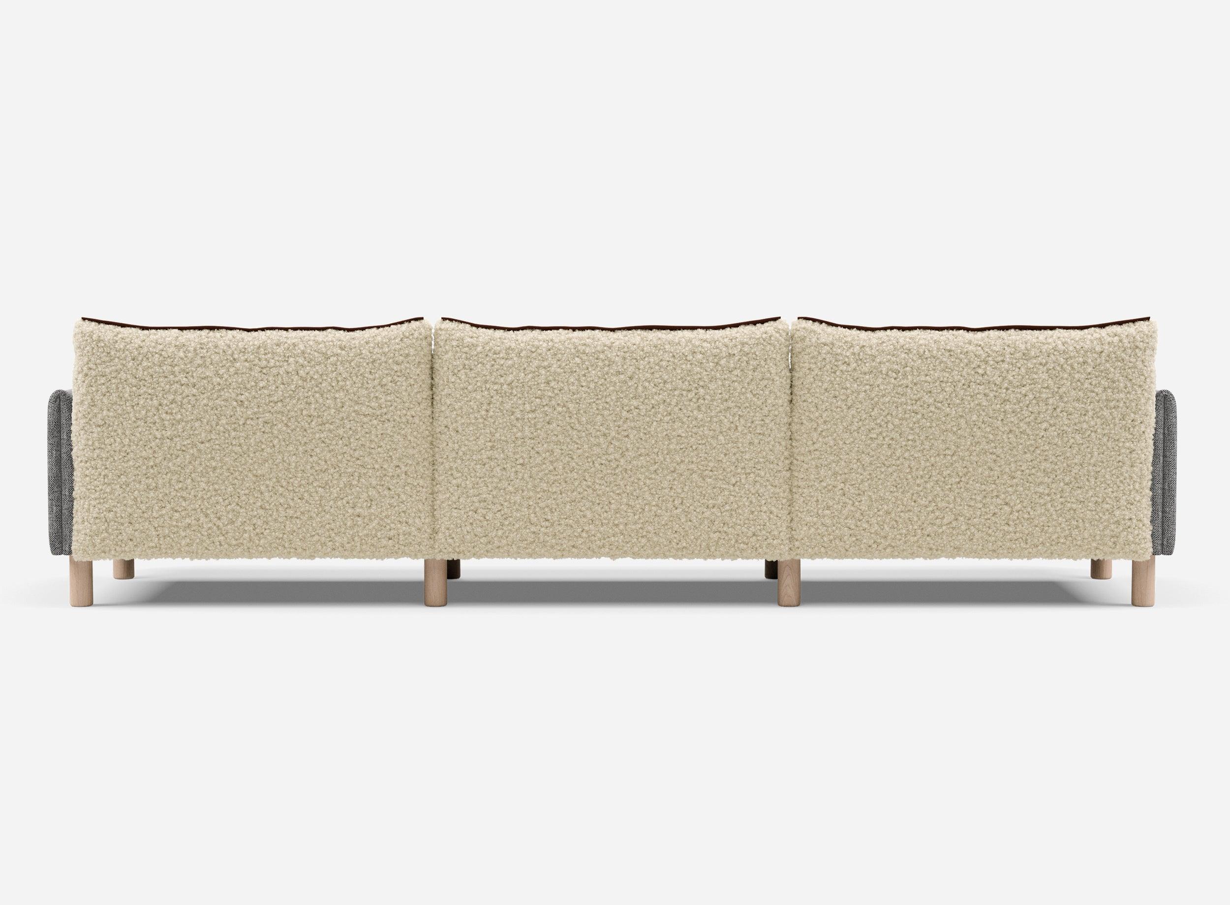 5 Seater Chaise Corner Left Hand Sofa | Textured Weave Salt & Pepper - Cozmo @ Cream Fleece Jacket | Brick Trim