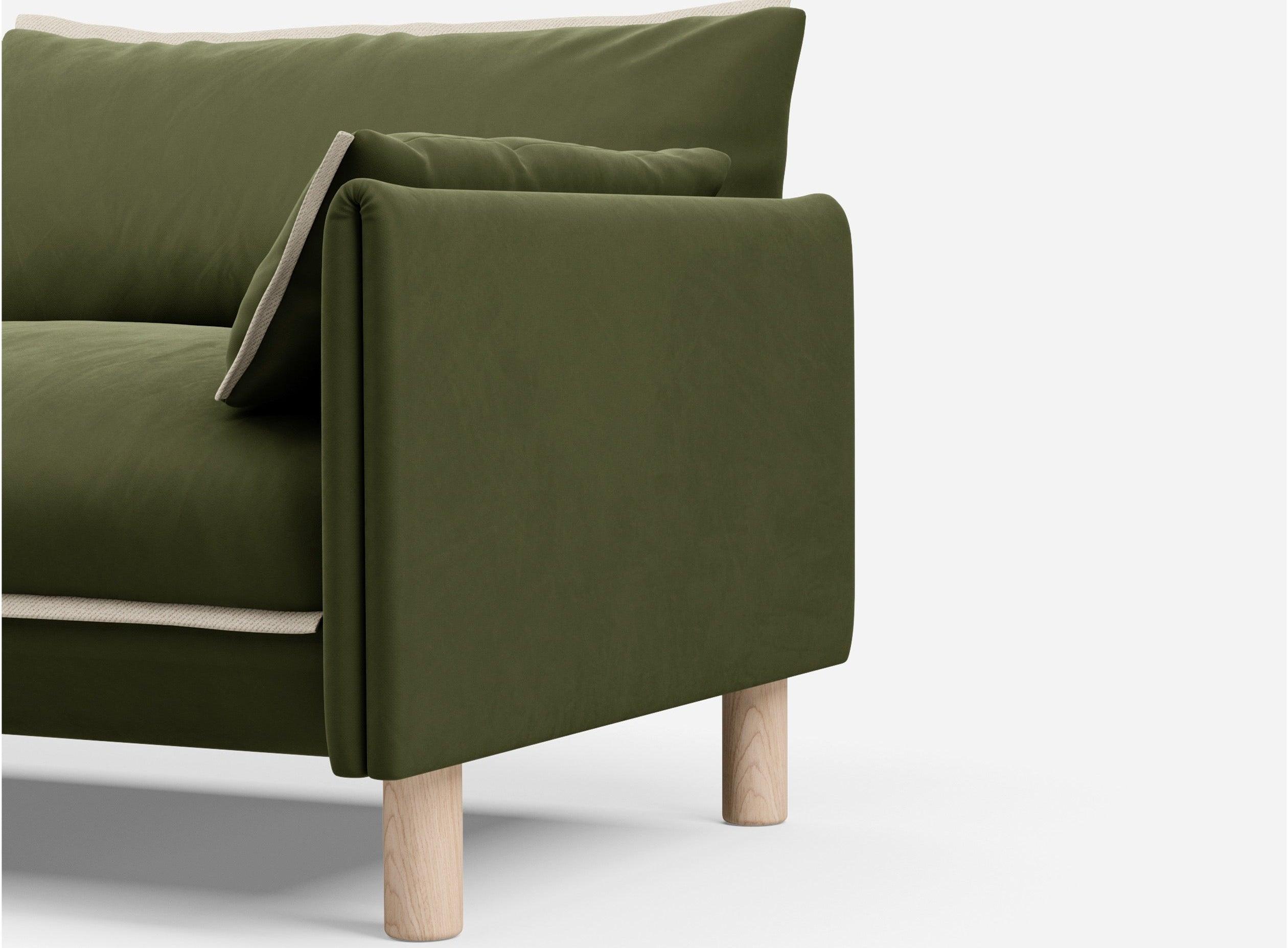 5 Seater Chaise Corner Right Hand Sofa | Velvet Dark Green - Cozmo @ Dark Green Velvet Jacket | Natural Trim