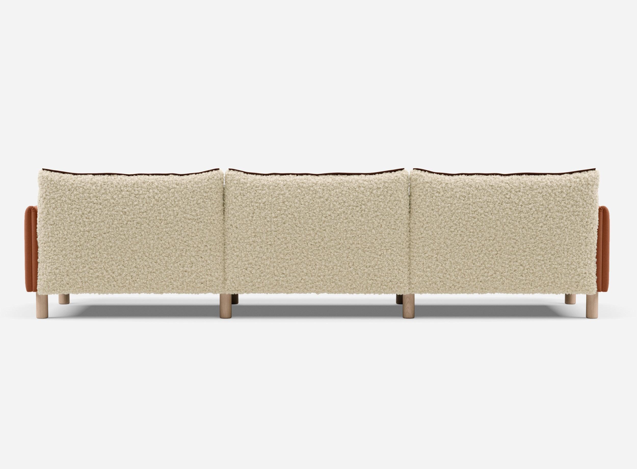 5 Seater Chaise Corner Right Hand Sofa | Cotton Meadow - Cozmo @ Cream Fleece Jacket | Brick Trim