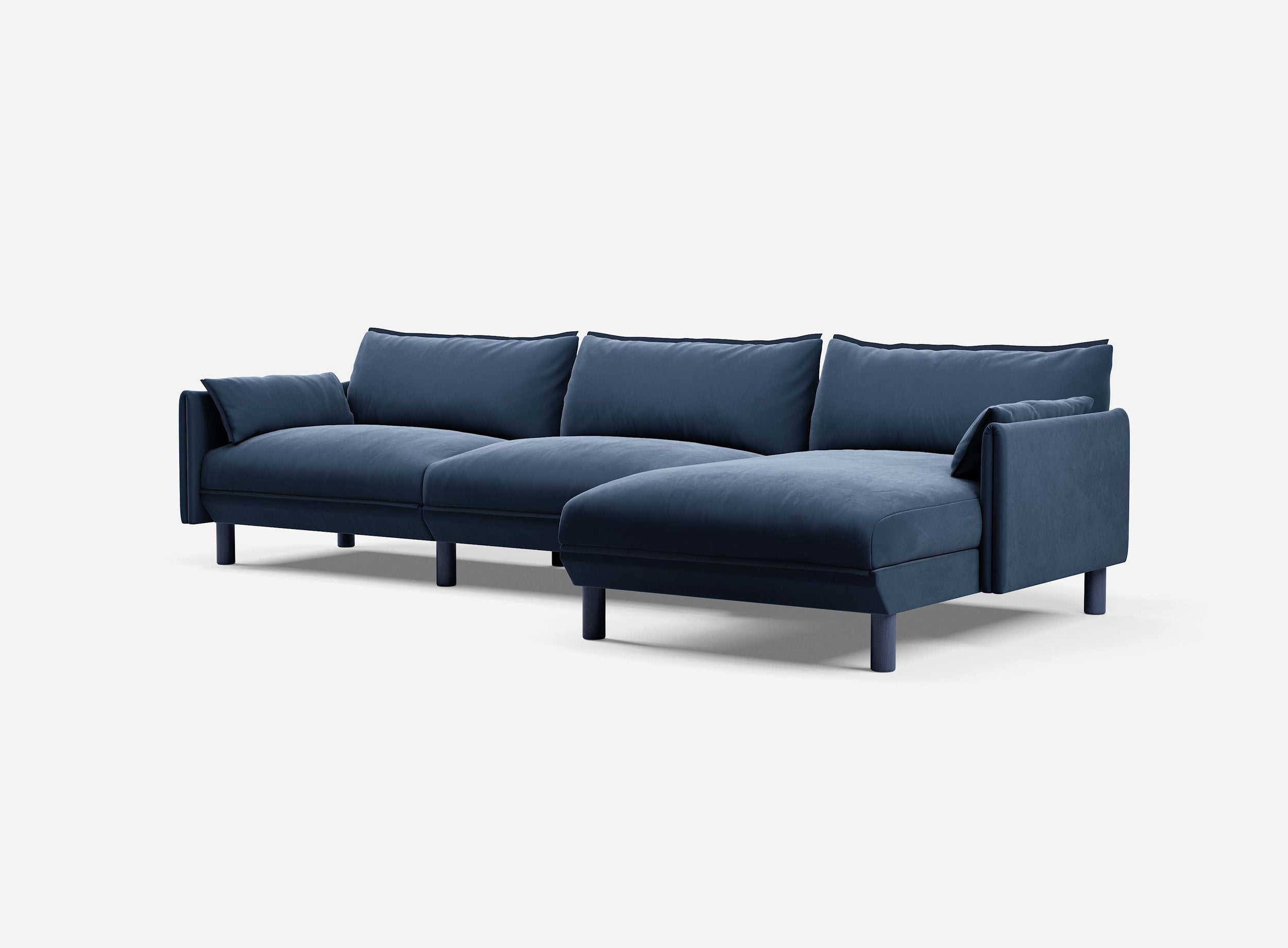 Cozy 5 Seater RH Chaise Sofa | Midnight Blue Velvet