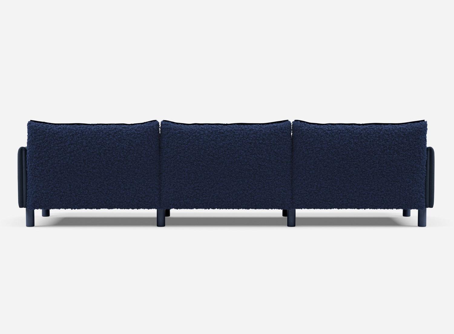 5 Seater Chaise Corner Right Hand Sofa | Cotton Navy / Fleece Navy - Cozmo @ Navy Cotton Jacket | Dark Blue Trim